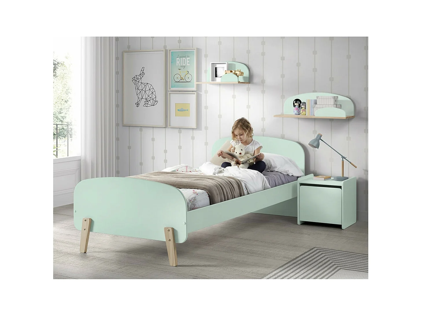 BODHI MINT - Etagère Murale 65cm Vert menthe et Bois