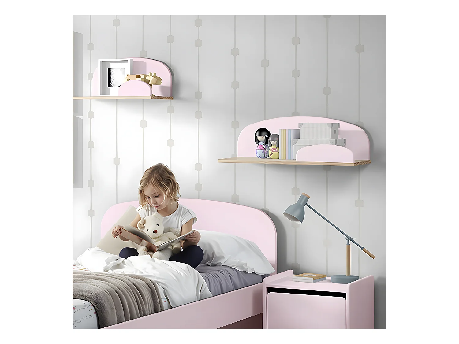 BODHI PINK - Etagère Murale 65cm Rose et Bois