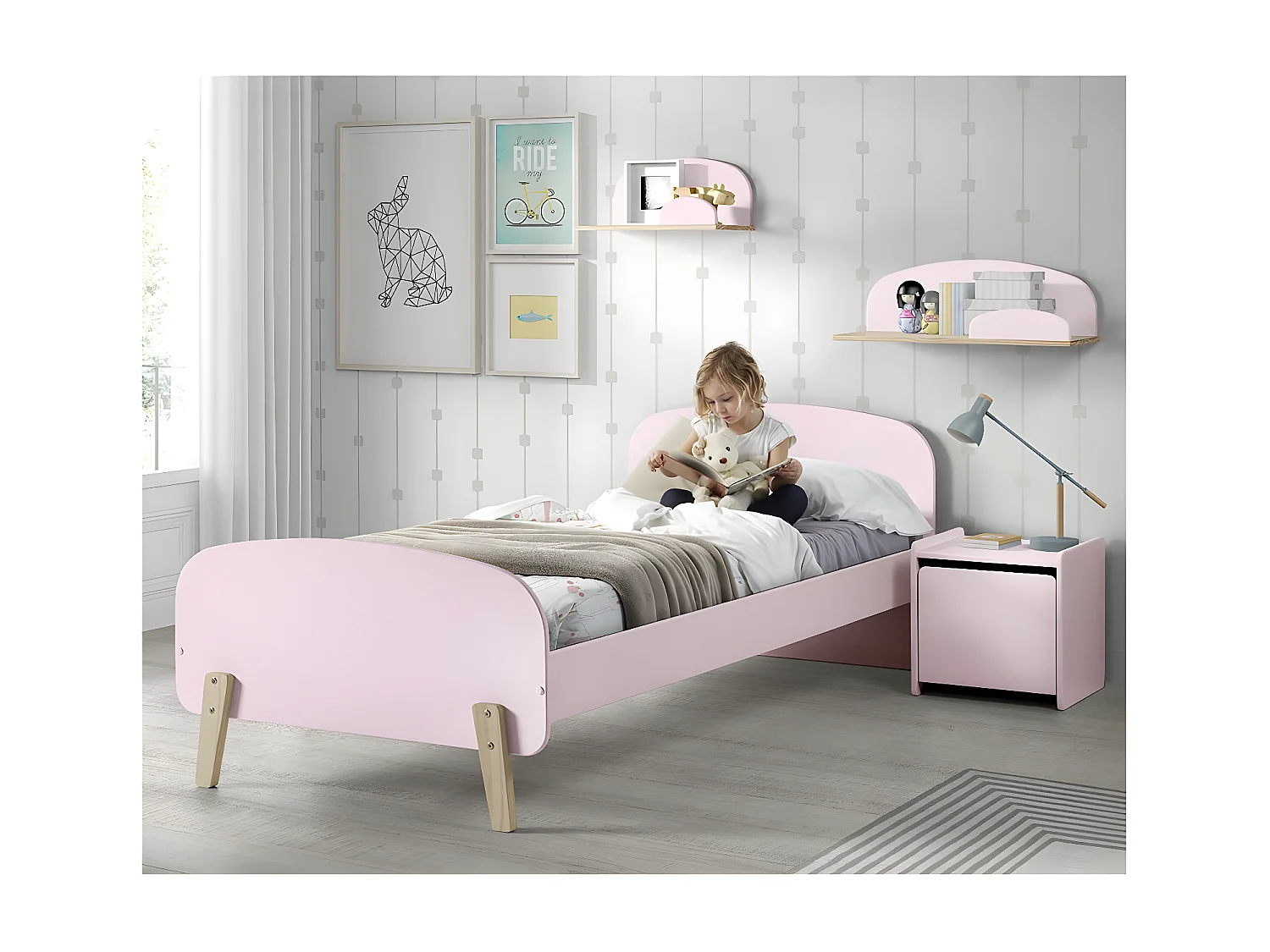 BODHI PINK - Etagère Murale 65cm Rose et Bois