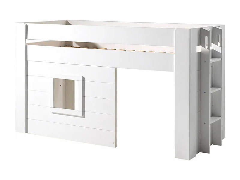 ELSA - Lit Surélevé Cabane 90x200cm Blanc