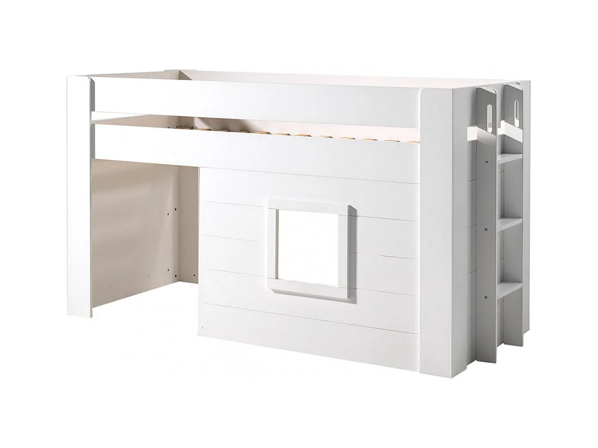 ELSA - Lit Surélevé Cabane 90x200cm Blanc