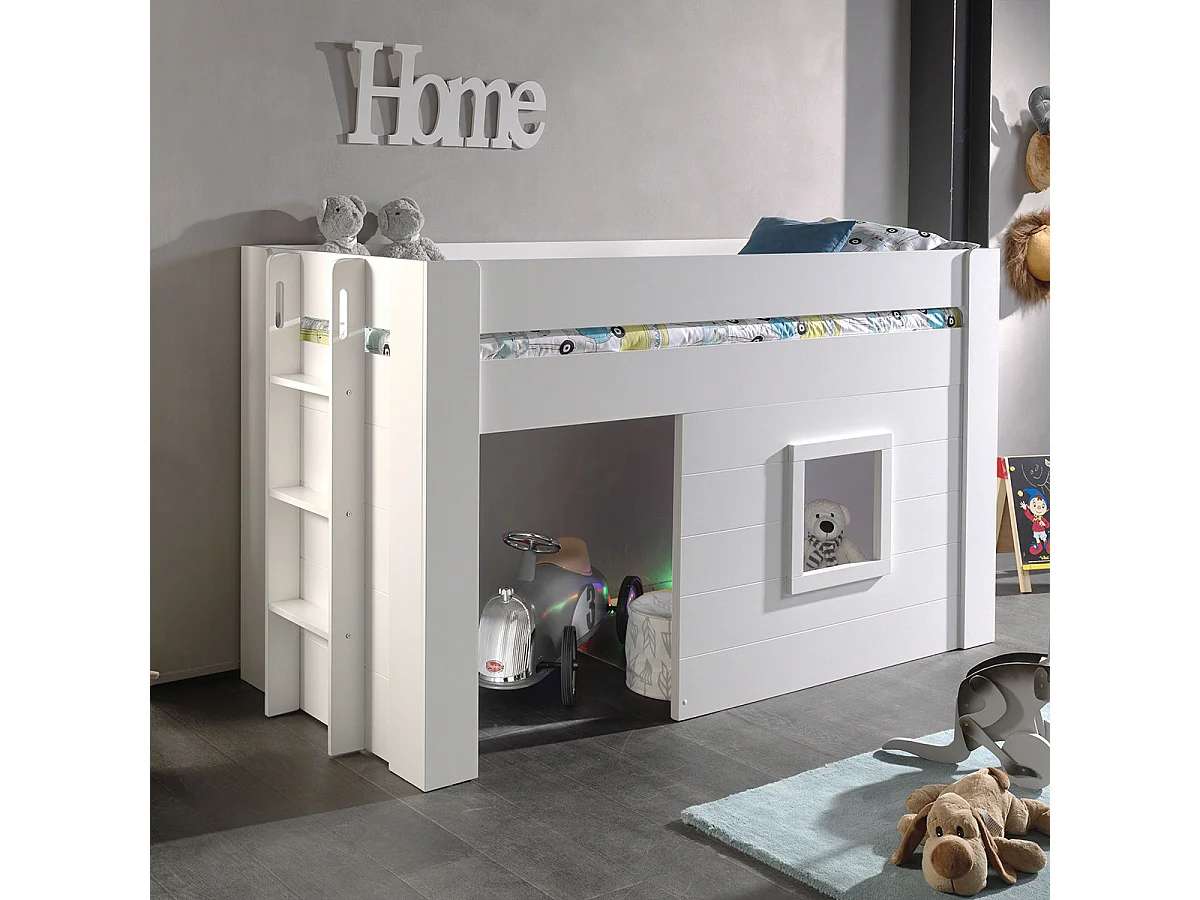 ELSA - Lit Surélevé Cabane 90x200cm Blanc