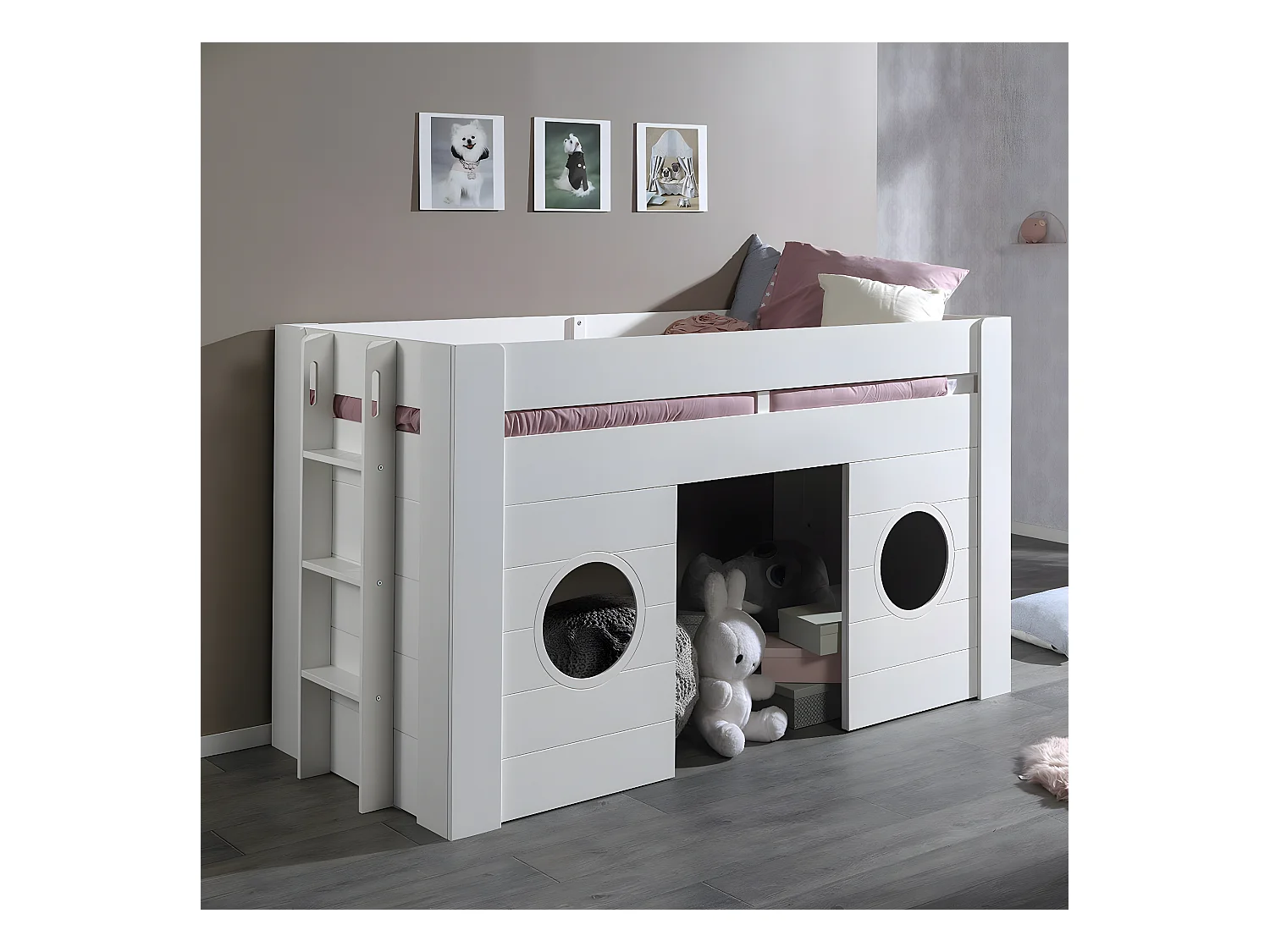 CORAIL - Lit Surélevé Cabane 90x200cm Blanc