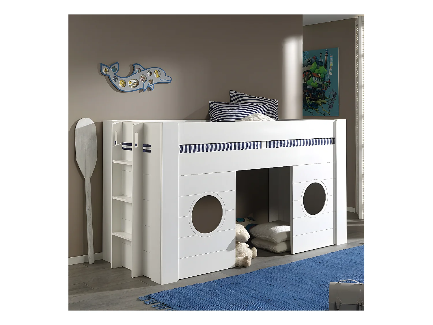 CORAIL - Lit Surélevé Cabane 90x200cm Blanc