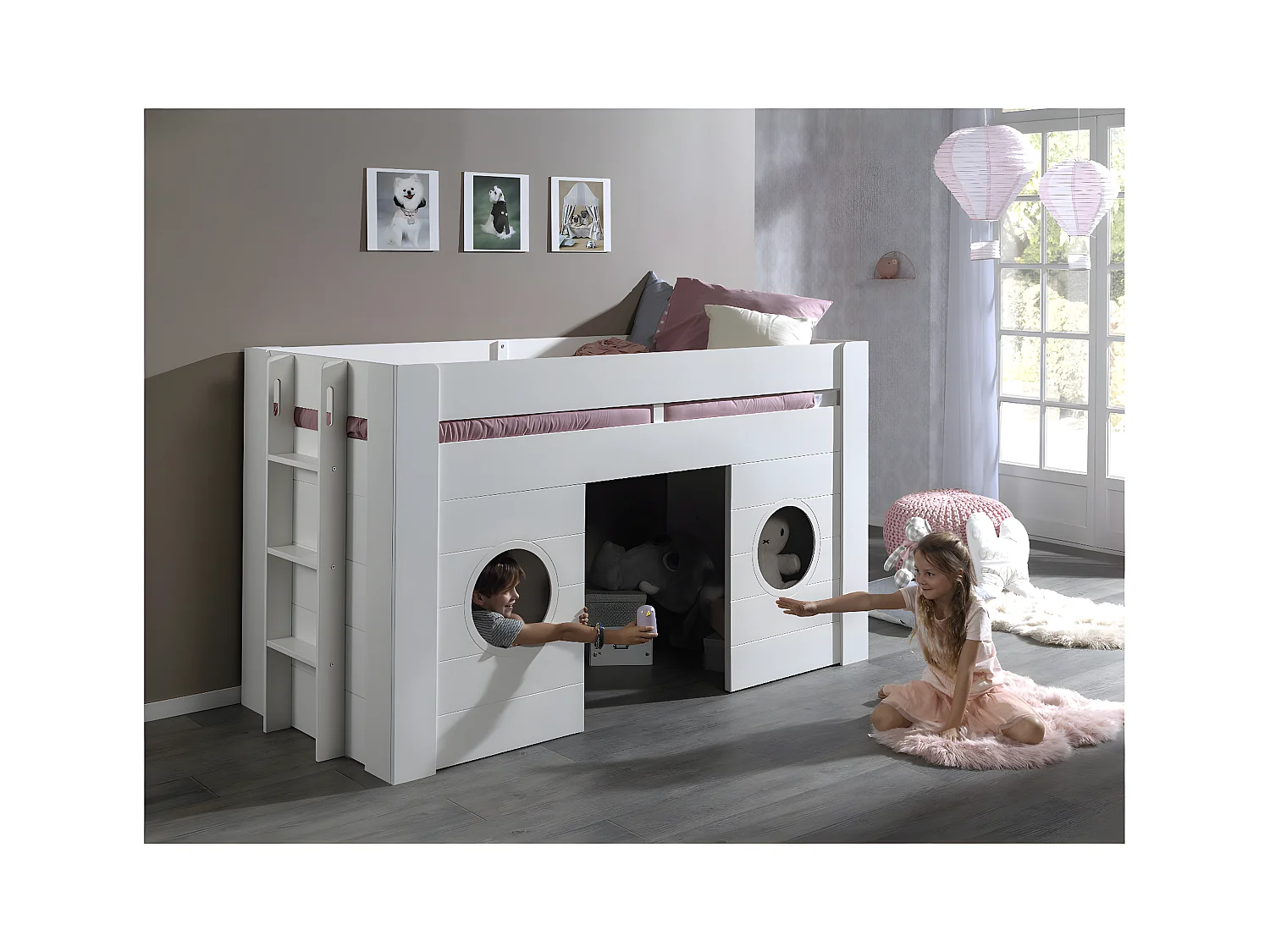 CORAIL - Lit Surélevé Cabane 90x200cm Blanc