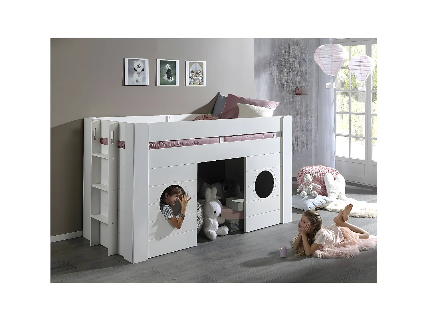 CORAIL - Lit Surélevé Cabane 90x200cm Blanc