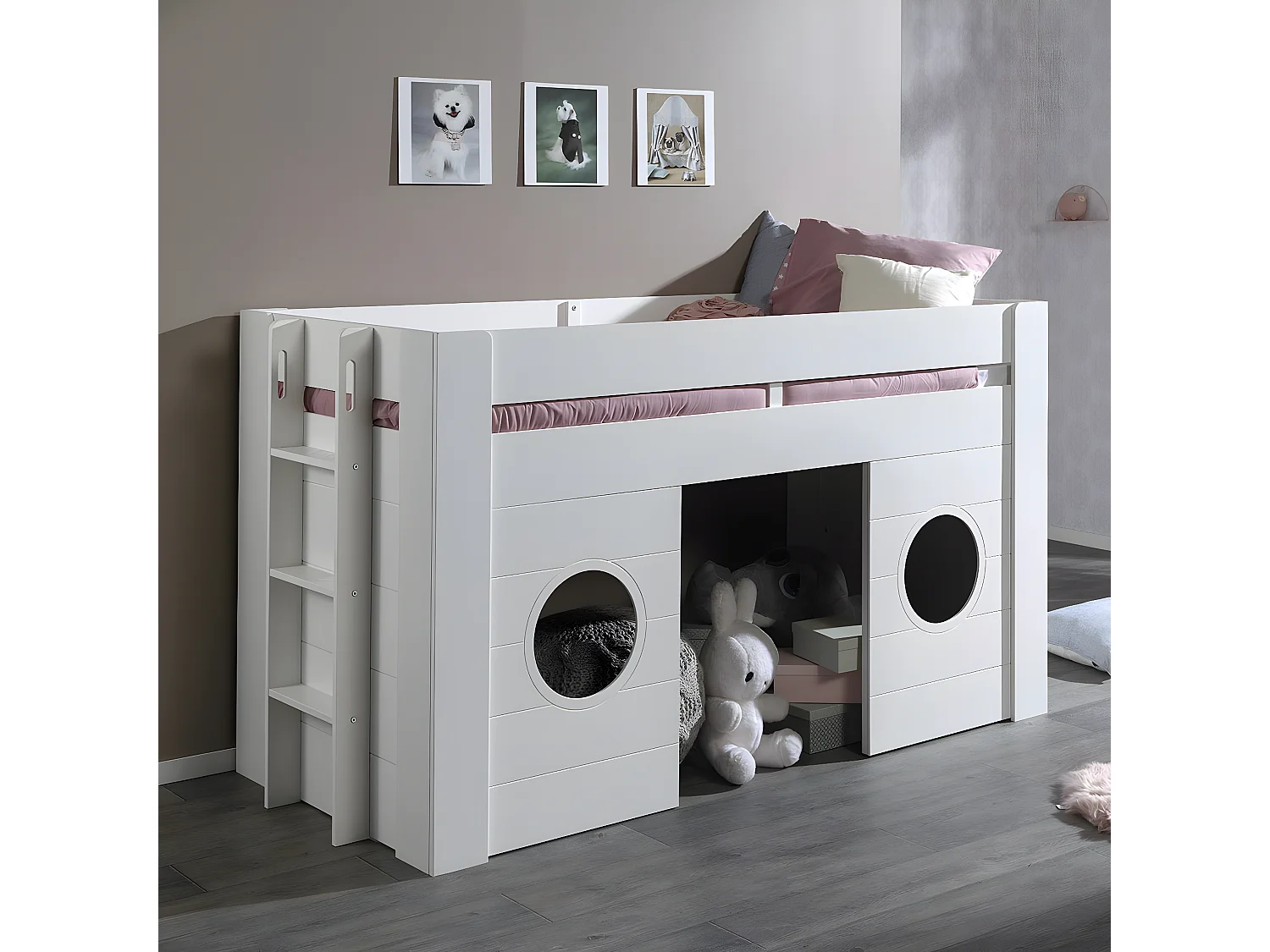 CORAIL - Lit Surélevé Cabane 90x200cm Blanc