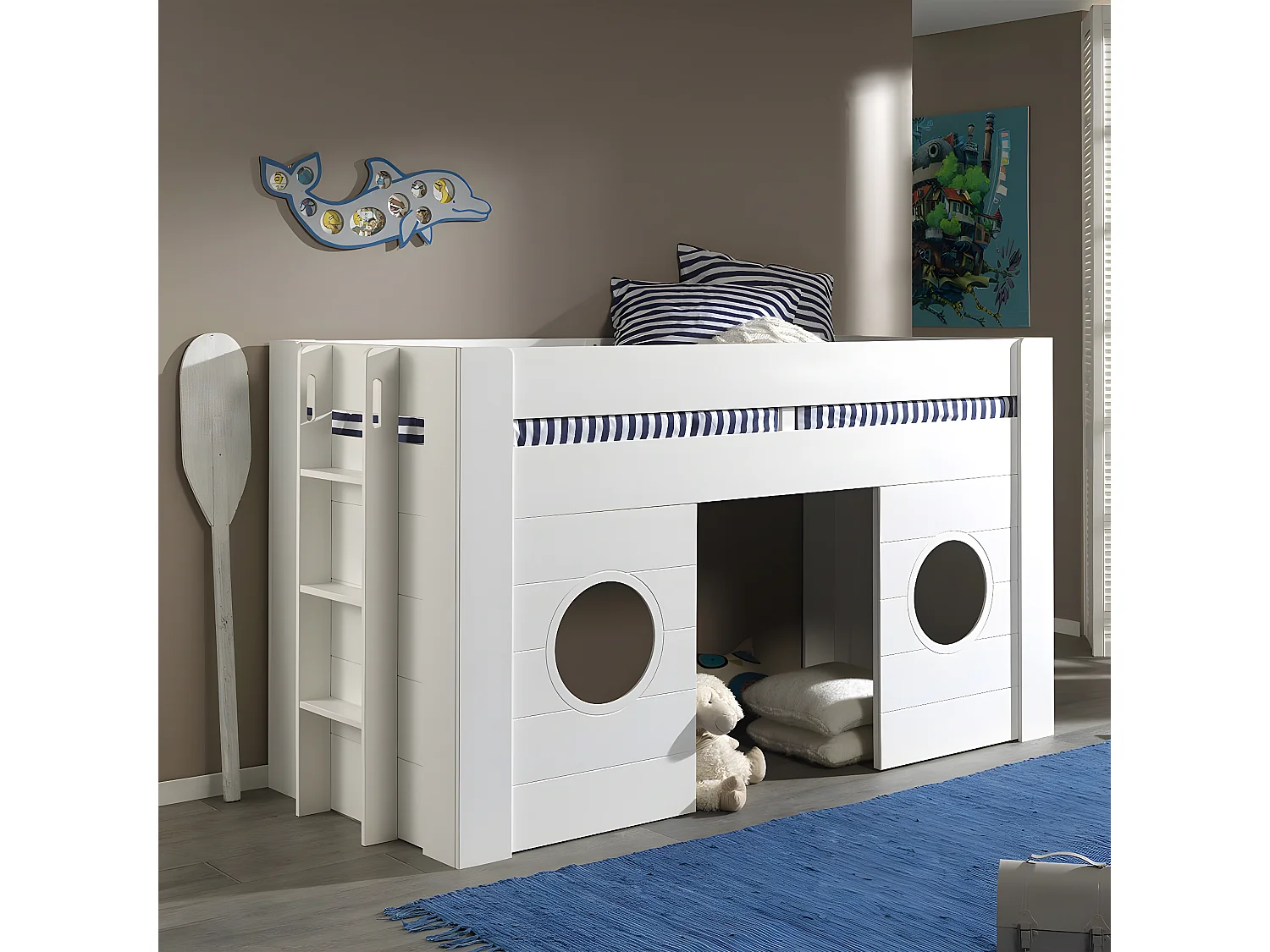 CORAIL - Lit Surélevé Cabane 90x200cm Blanc