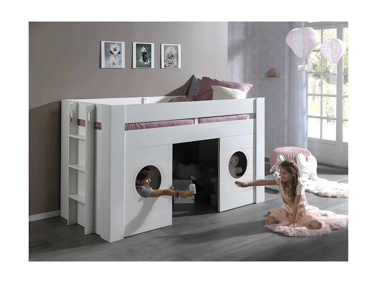 CORAIL - Lit Surélevé Cabane 90x200cm Blanc