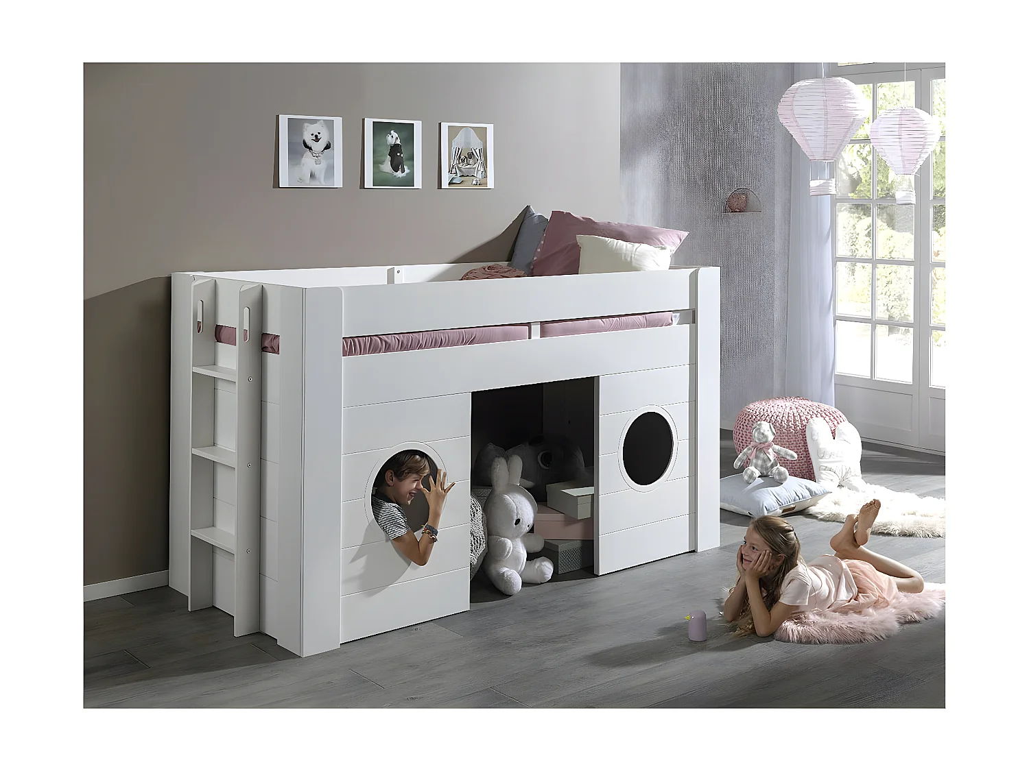 CORAIL - Lit Surélevé Cabane 90x200cm Blanc