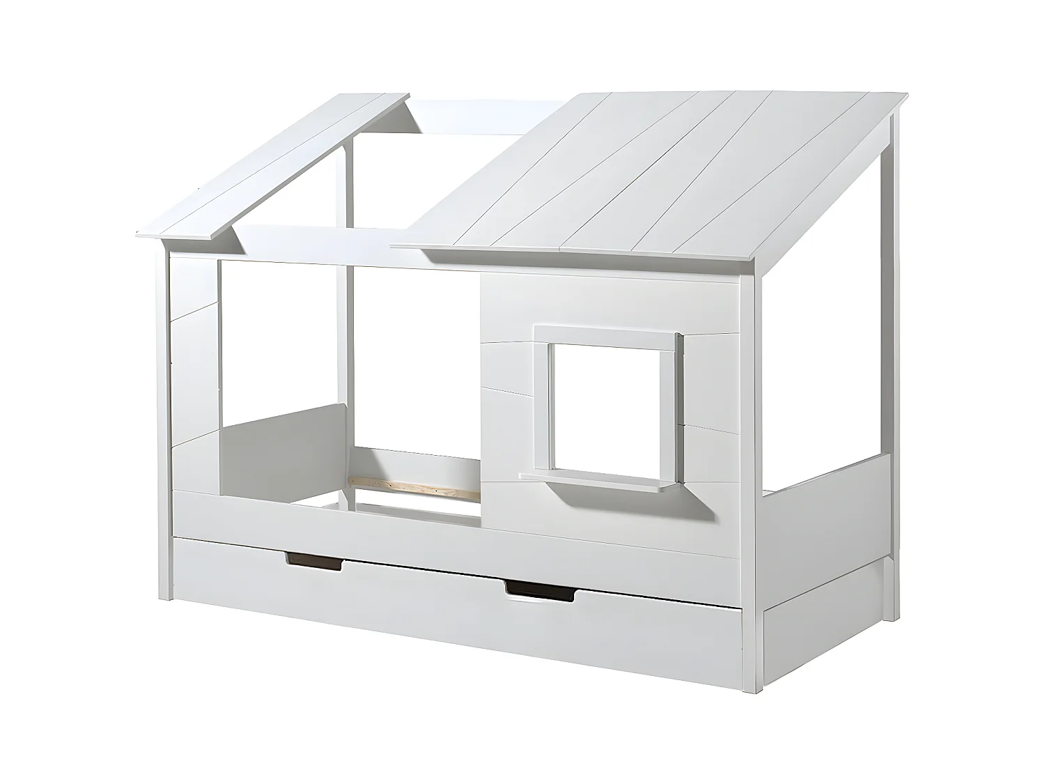 LAKA - Lit Maison 90x200cm Blanc avec Fenêtre + Tiroir