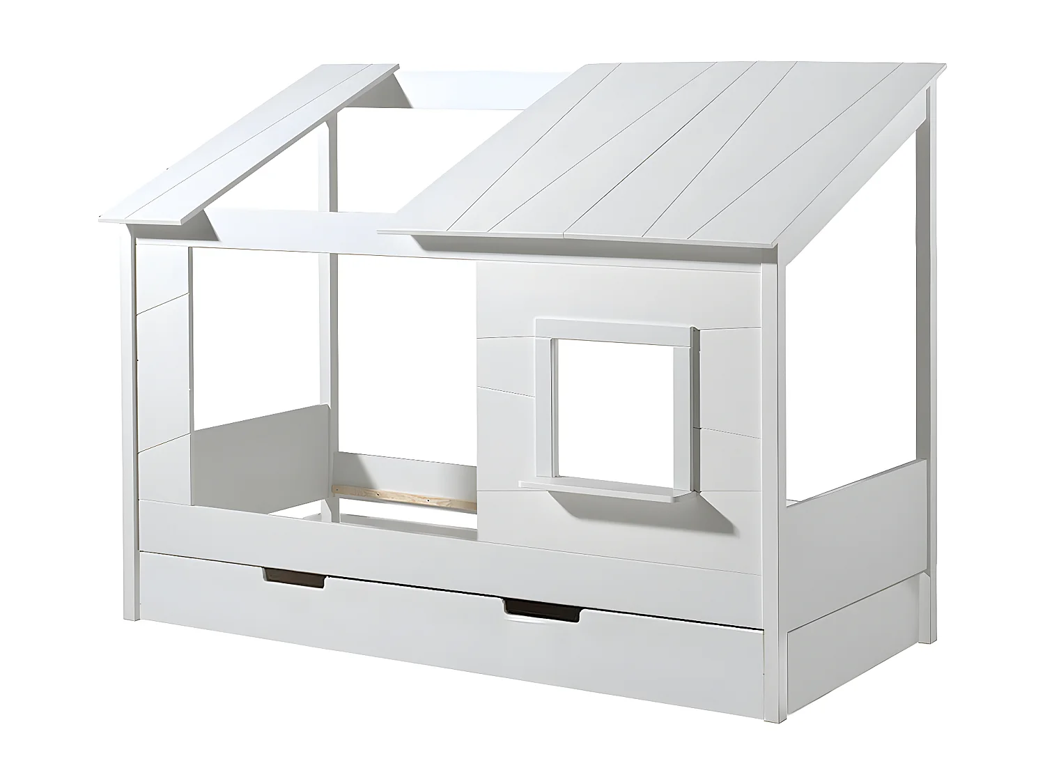 LAKA - Lit Maison 90x200cm Blanc avec Fenêtre + Tiroir