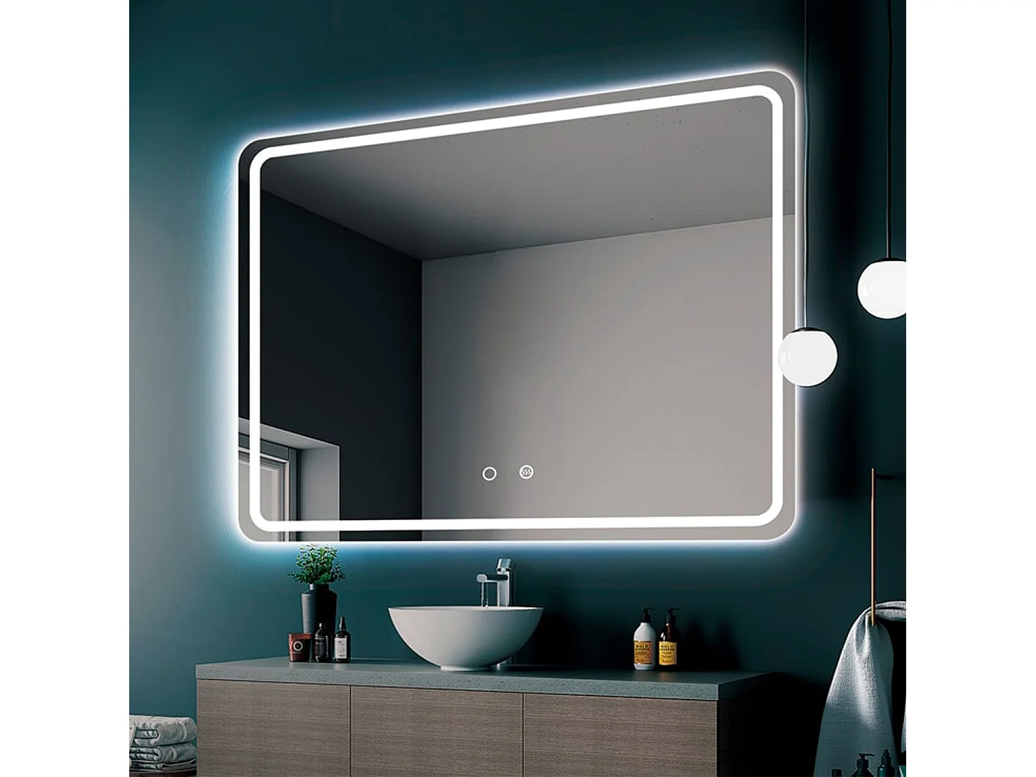 Miroir Ledimex Austria avec éclairage Led Frontal - Rectangulaire avec Bords Arrondis l.120 x H.80 cm