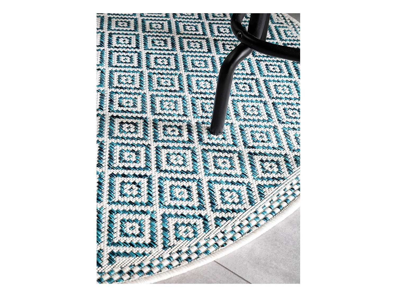 Tapis d'extérieur & intérieur rond Cleo Bleu ø 120 cm rond