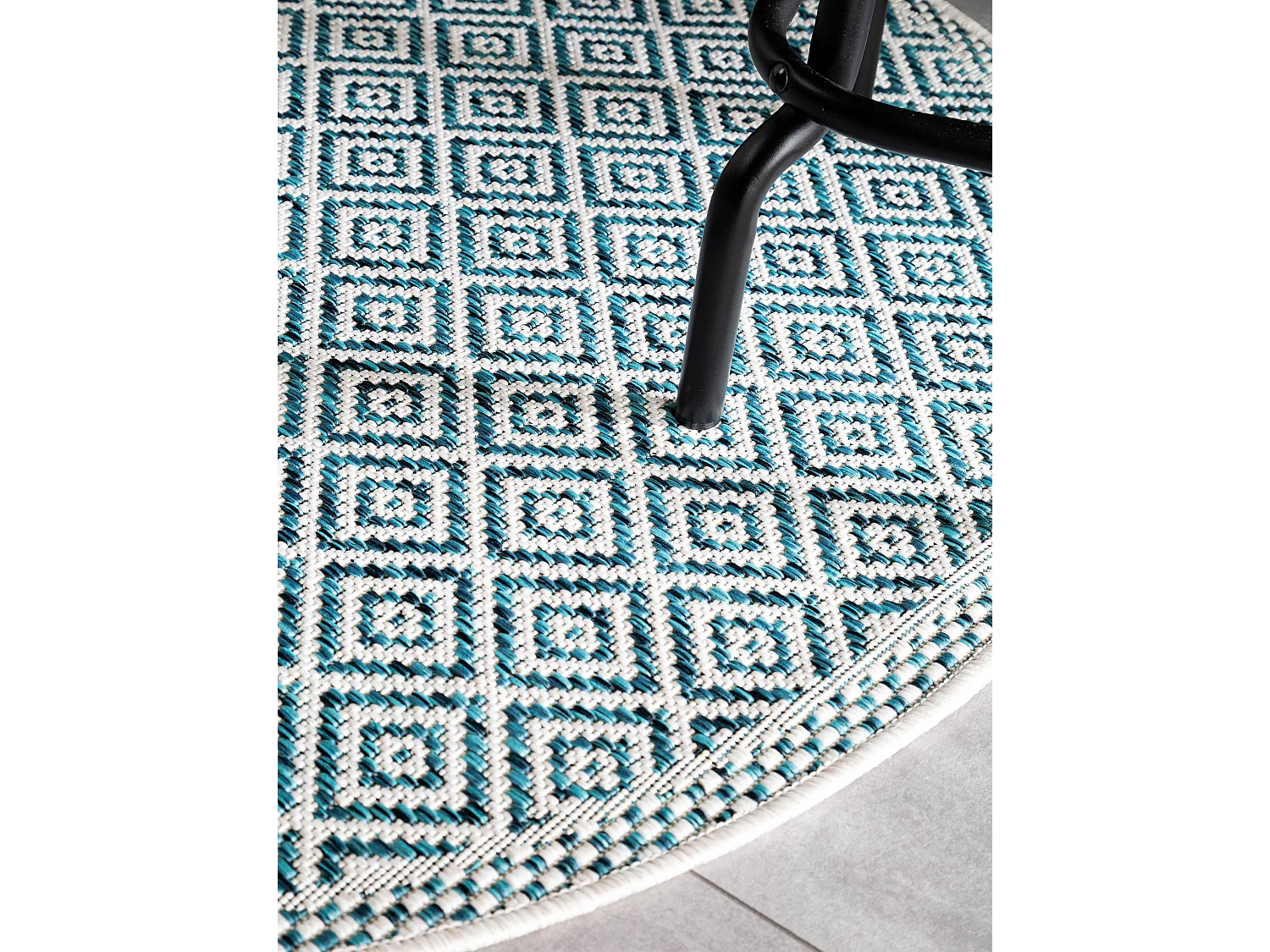 Tapis d'extérieur & intérieur rond Cleo Bleu ø 120 cm rond