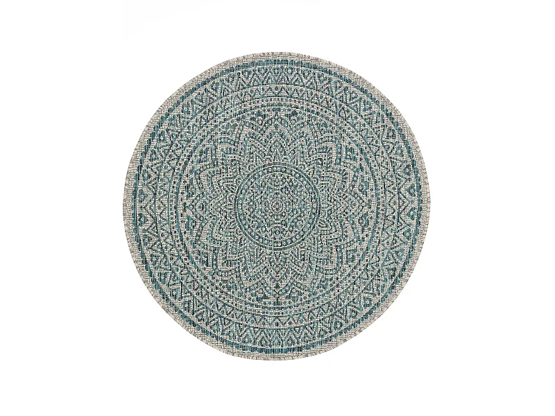 Tapis d'extérieur & intérieur rond Cleo Beige/Bleu ø 120 cm rond
