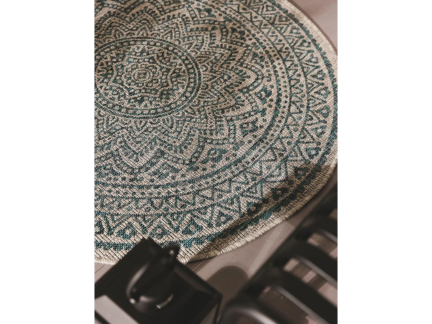 Tapis d'extérieur & intérieur rond Cleo Beige/Bleu ø 120 cm rond