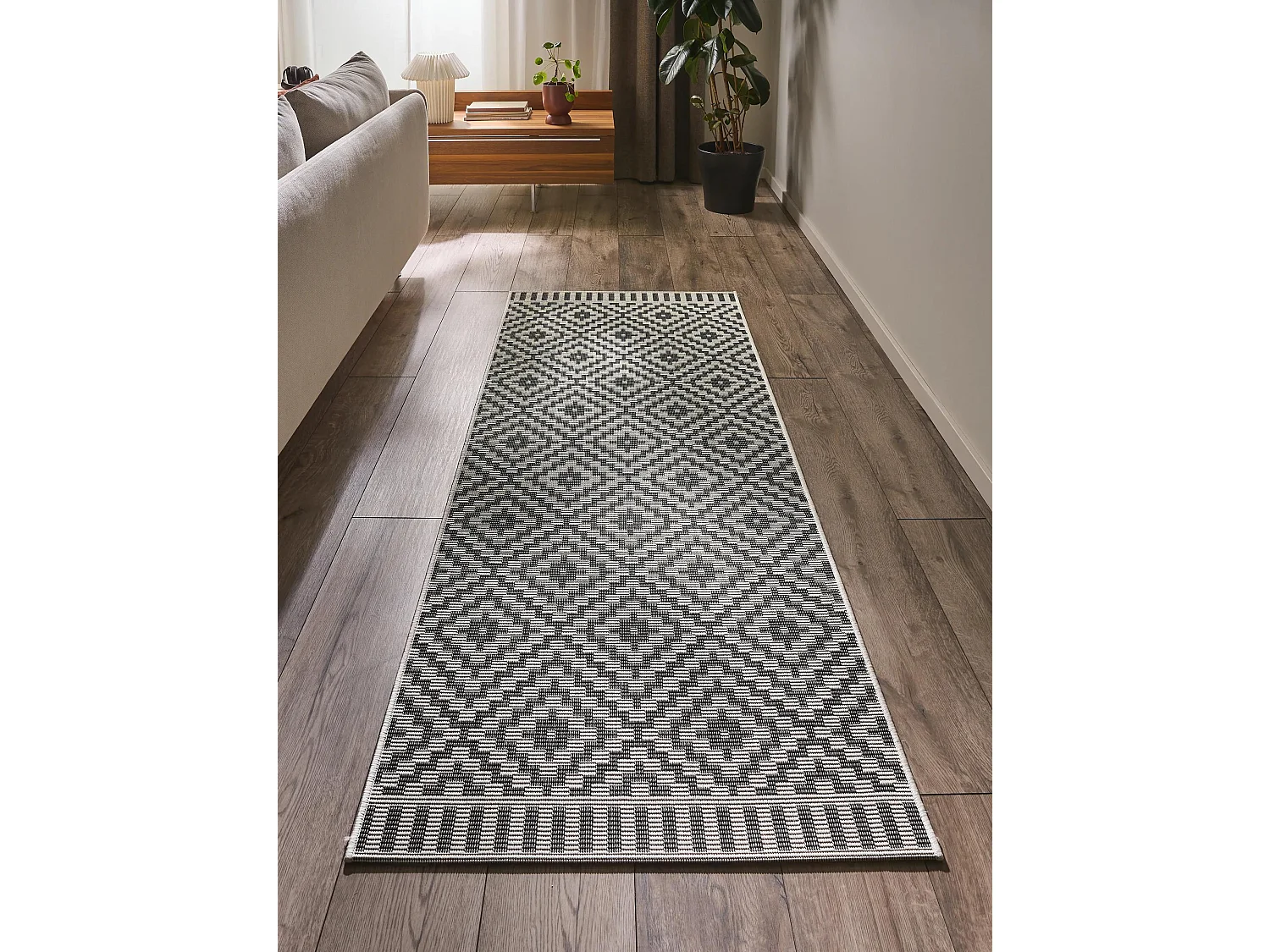 Tapis d'extérieur & intérieur Metro Noir & Blanc 80x200 cm