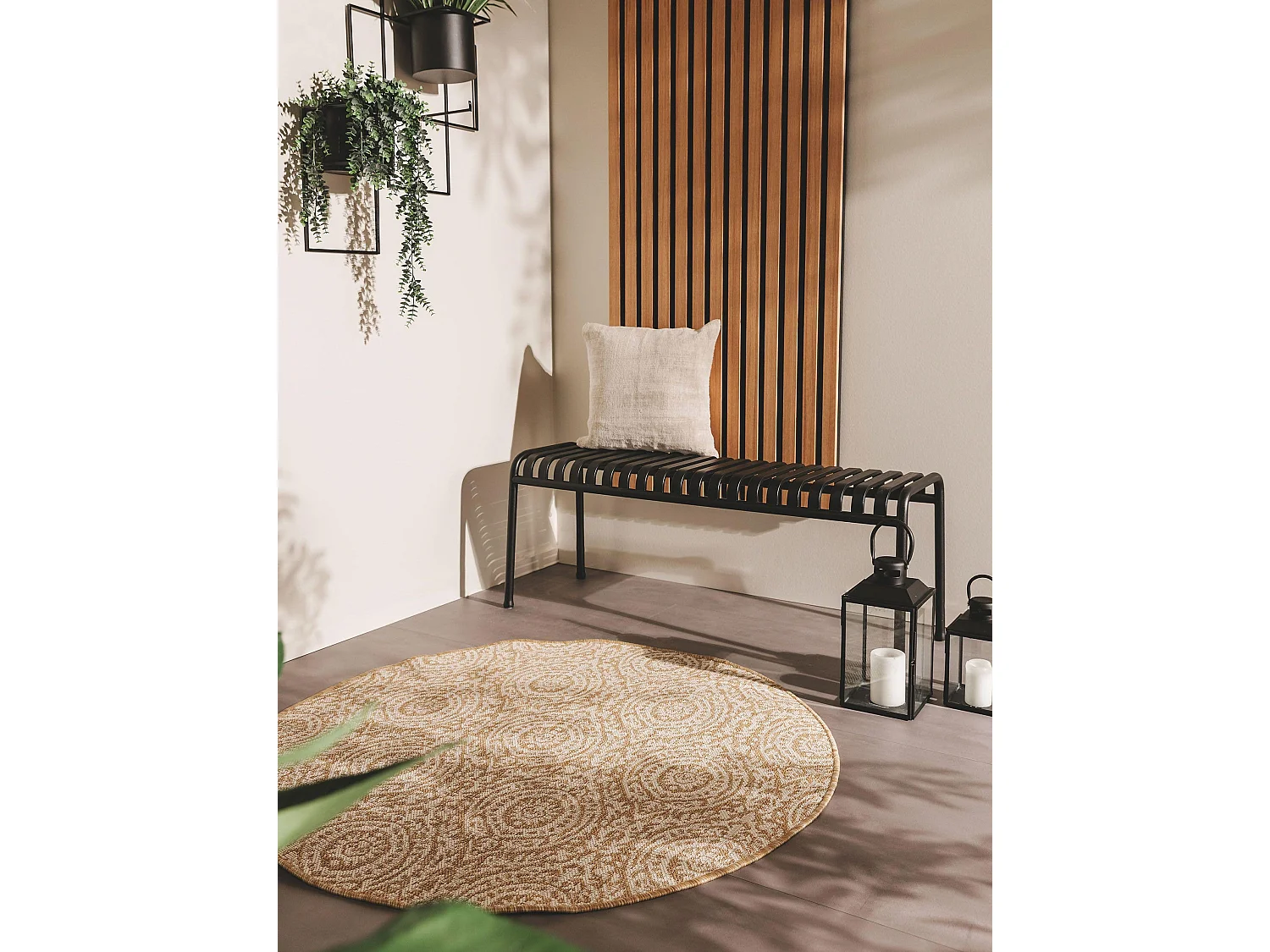 Tapis d'extérieur & intérieur rond Cleo Crème/Beige ø 120 cm rond