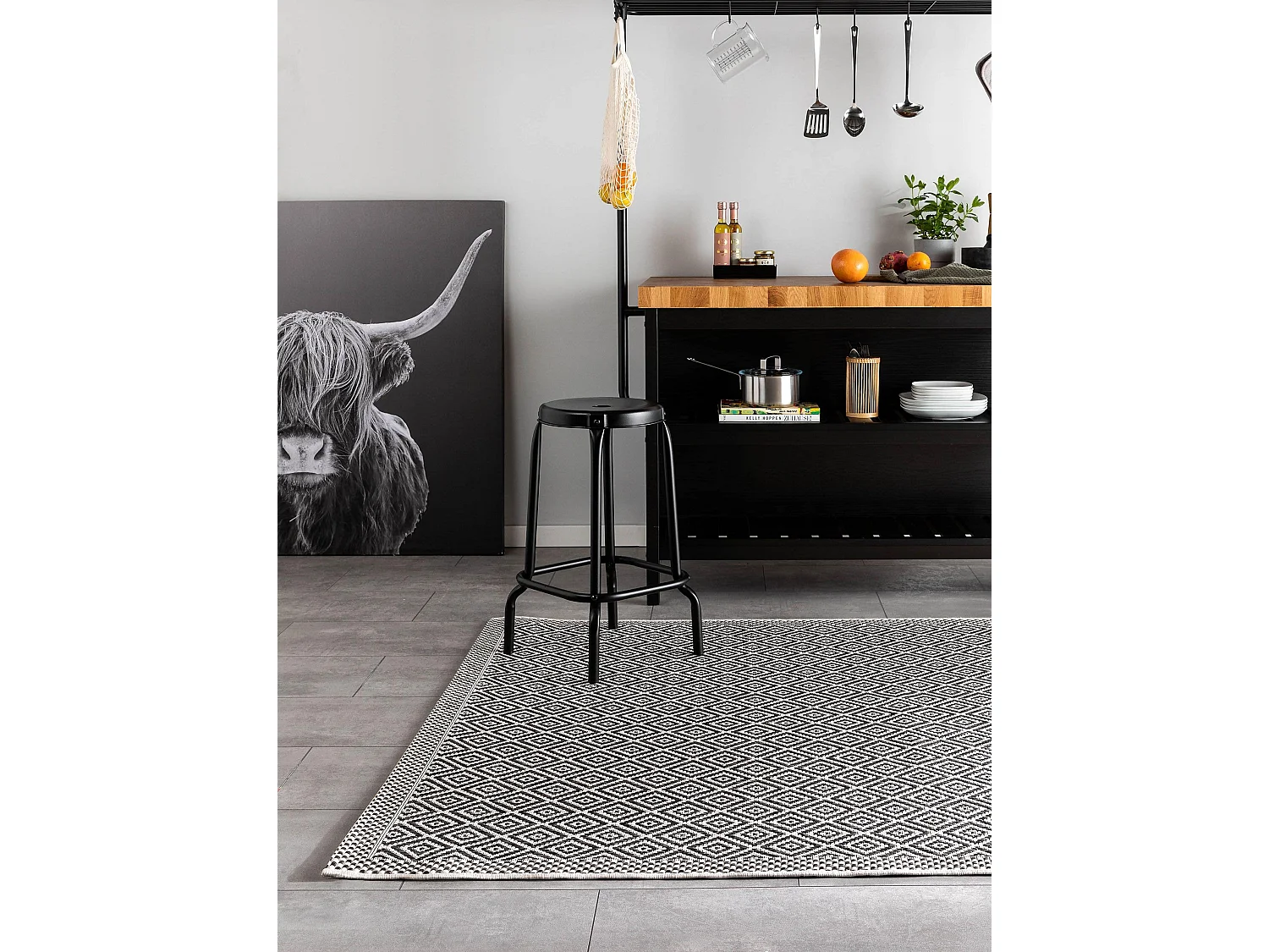 Tapis d'extérieur & intérieur Cleo Blanc & Noir 120x170 cm