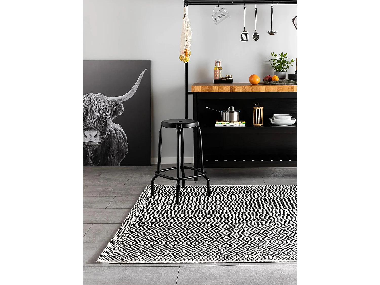 Tapis d'extérieur & intérieur Cleo Blanc & Noir 120x170 cm