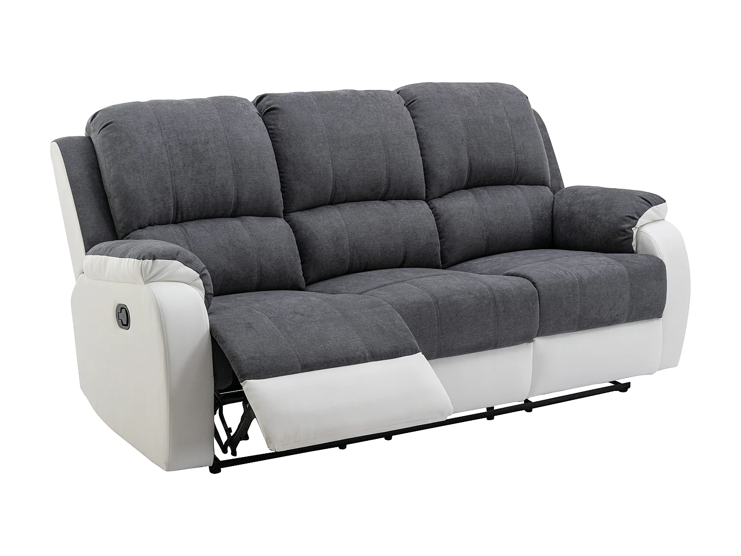 Sofá de 3+2 lugares articulado em microfibra e pele sintética cinzento e branco - BRODY