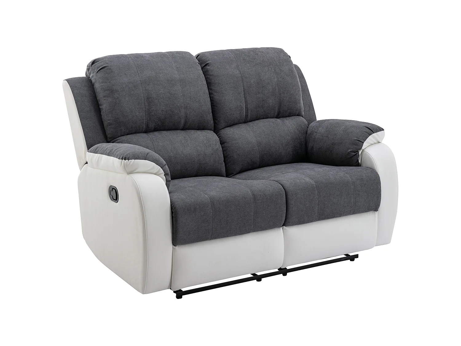 Sofá de 3+2 lugares articulado em microfibra e pele sintética cinzento e branco - BRODY