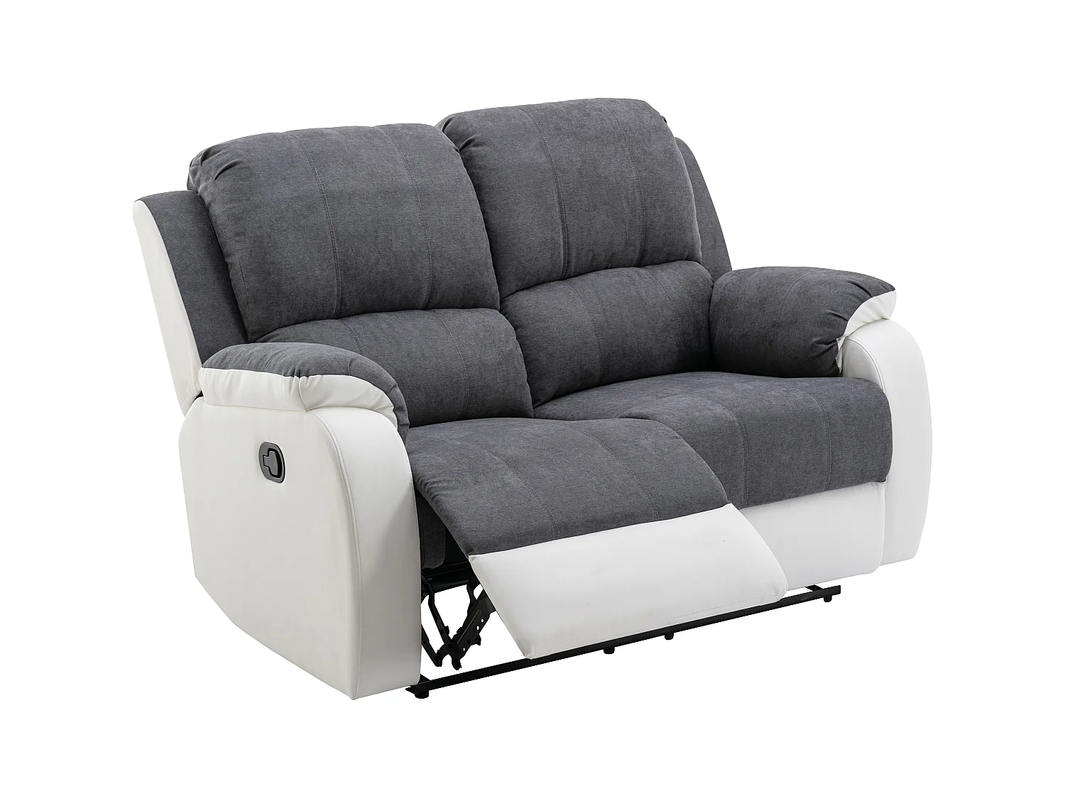 Sofá de 3+2 lugares articulado em microfibra e pele sintética cinzento e branco - BRODY