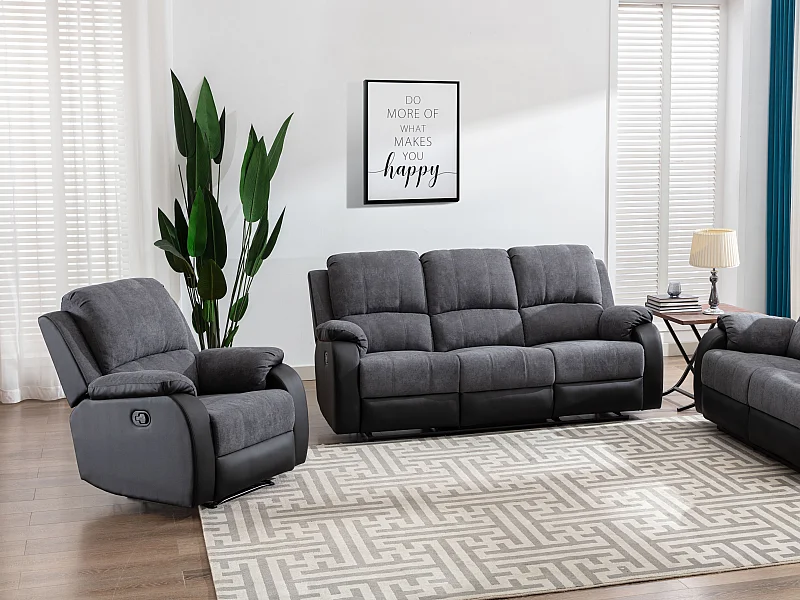 Couchgarnitur 3+1 - Microfaser & Kunstleder - Grau & Schwarz - BRODY