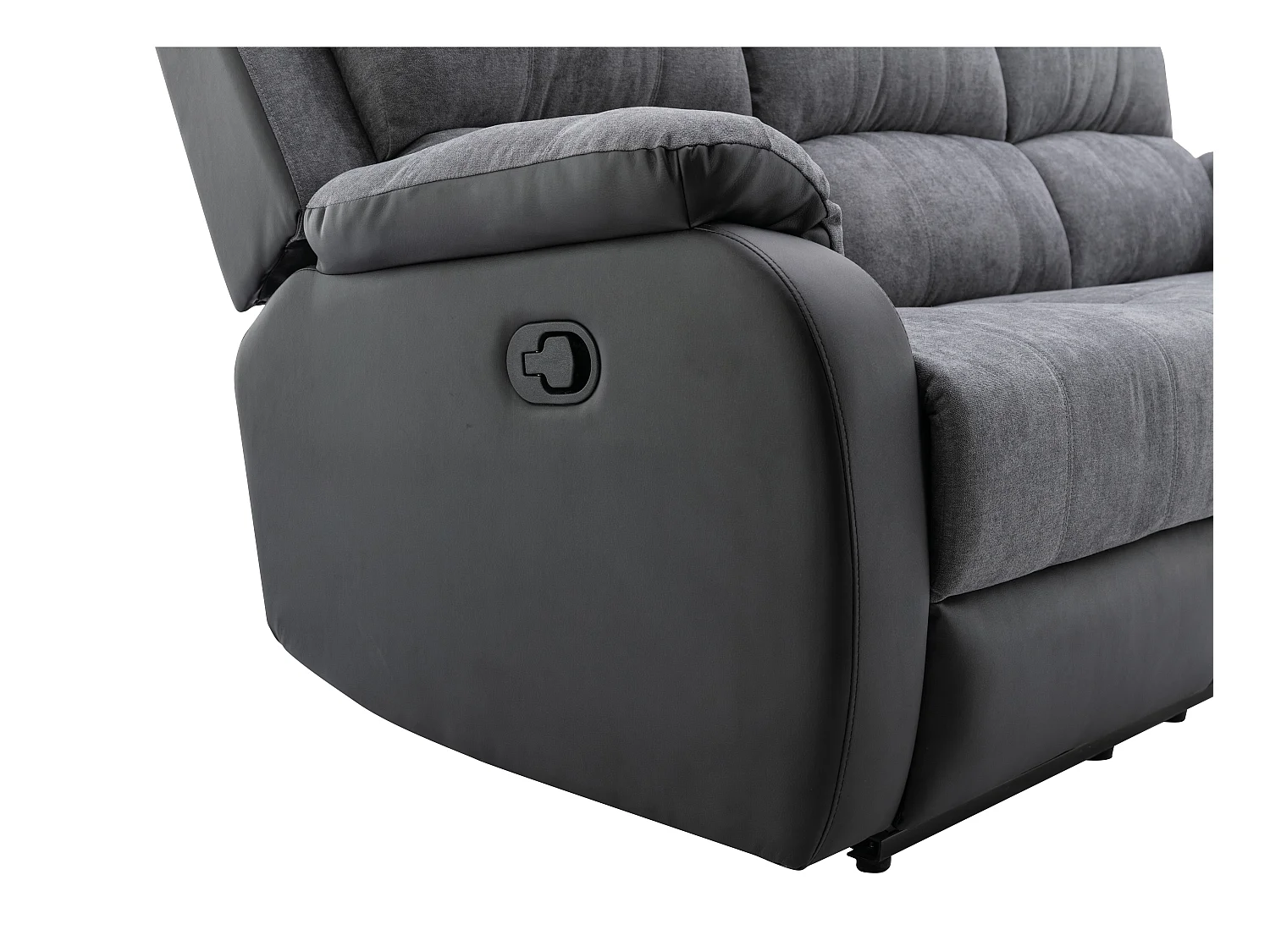 Driezits-relaxbank en -fauteuil van microvezel en grijs en zwart kunstleer BRODY