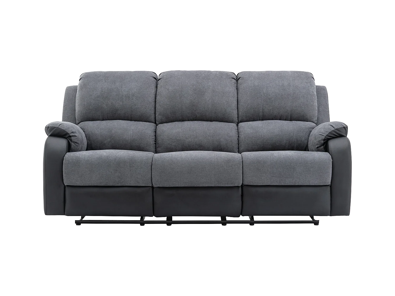 Driezits-relaxbank en -fauteuil van microvezel en grijs en zwart kunstleer BRODY