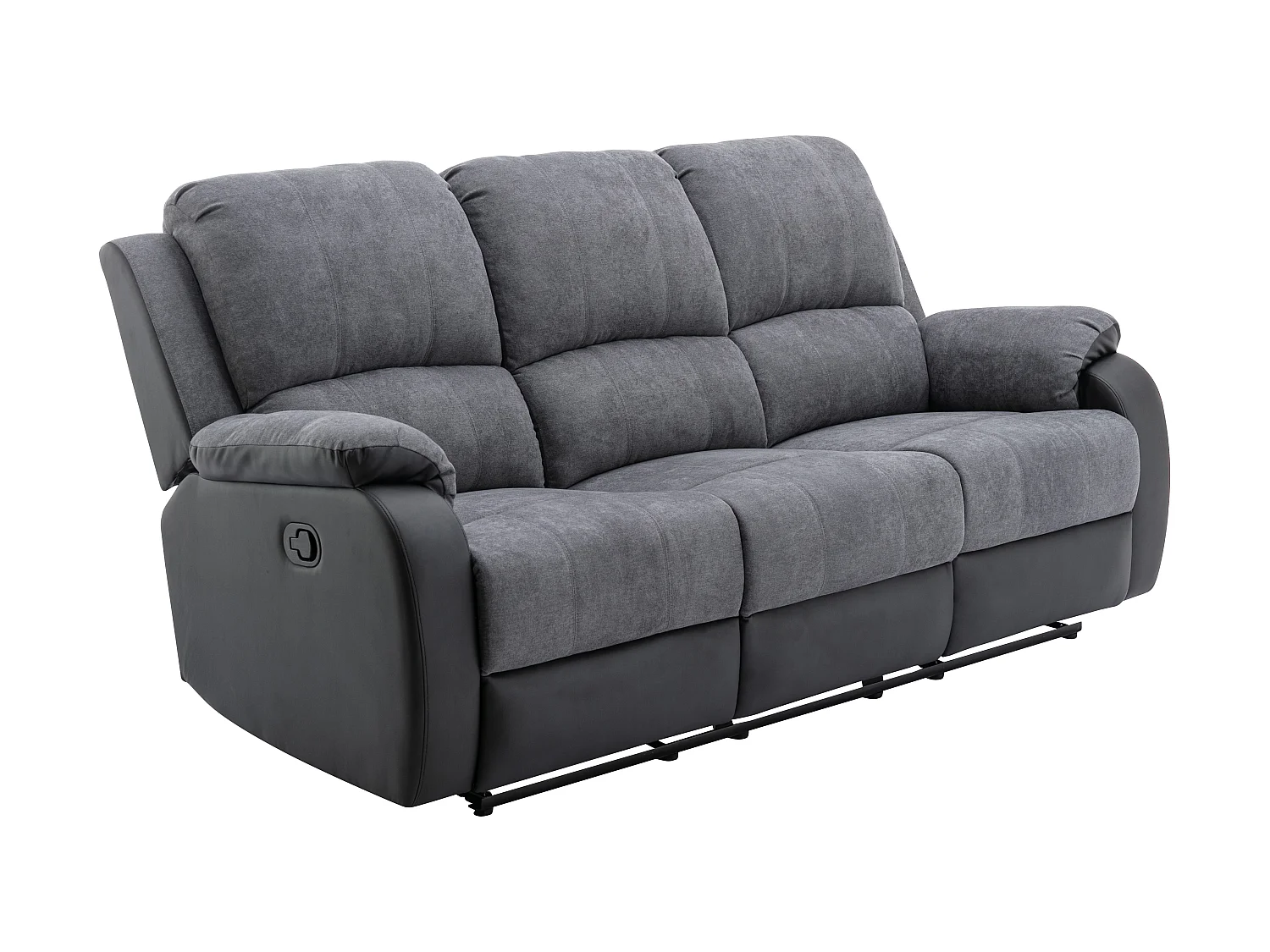 Driezits-relaxbank en -fauteuil van microvezel en grijs en zwart kunstleer BRODY