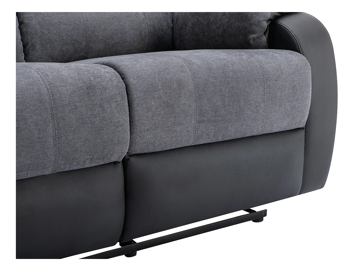 Driezits-relaxbank en -fauteuil van microvezel en grijs en zwart kunstleer BRODY