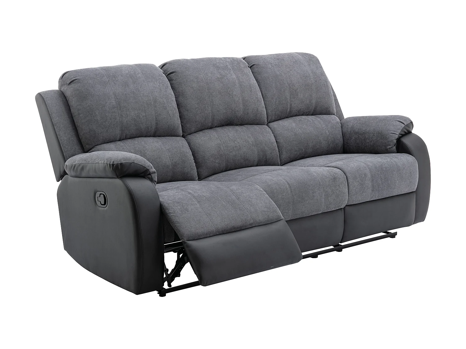 Canapé 3 places et fauteuil relax en microfibre et simili gris et noir BRODY