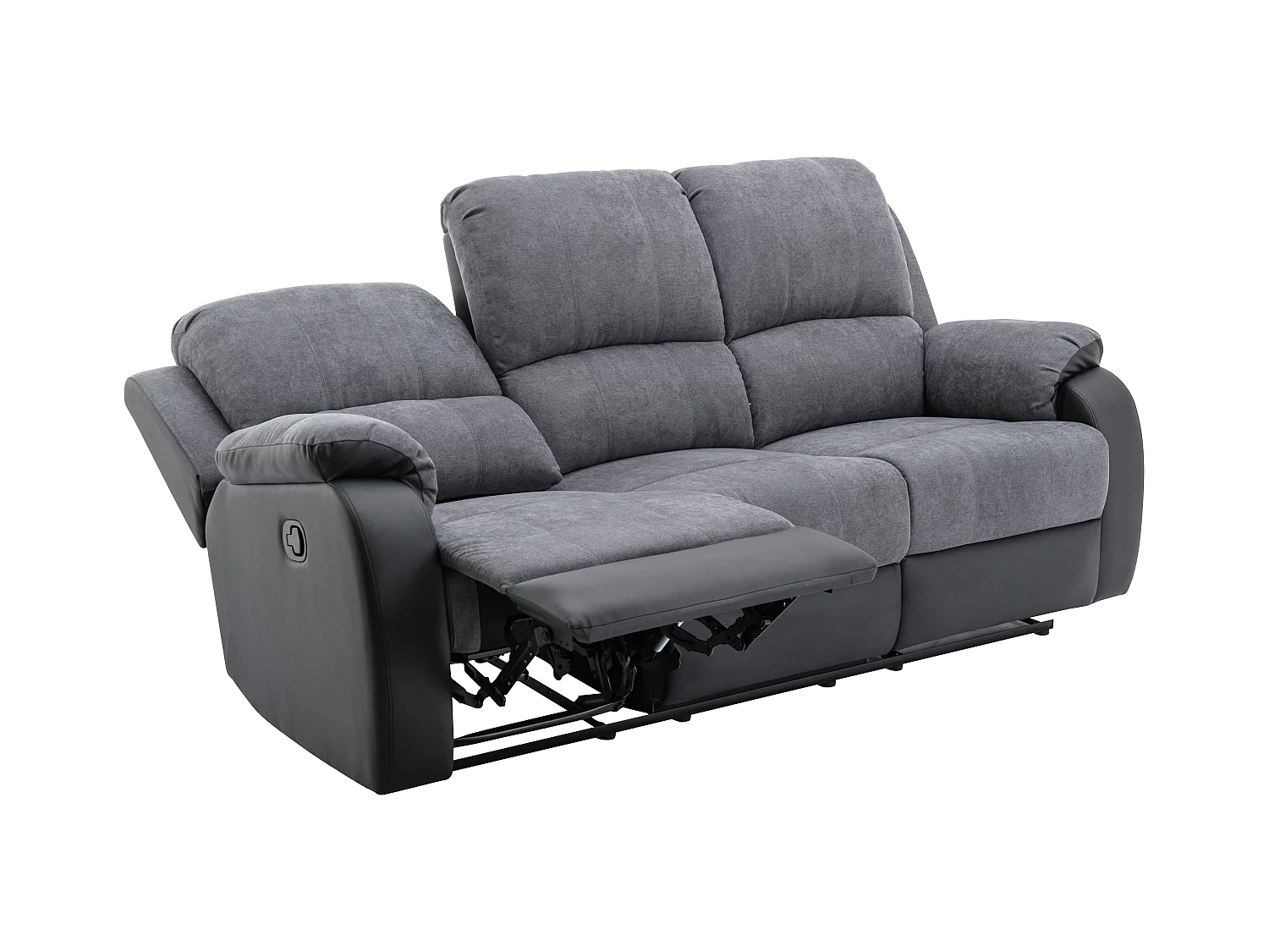 Canapé 3 places et fauteuil relax en microfibre et simili gris et noir BRODY