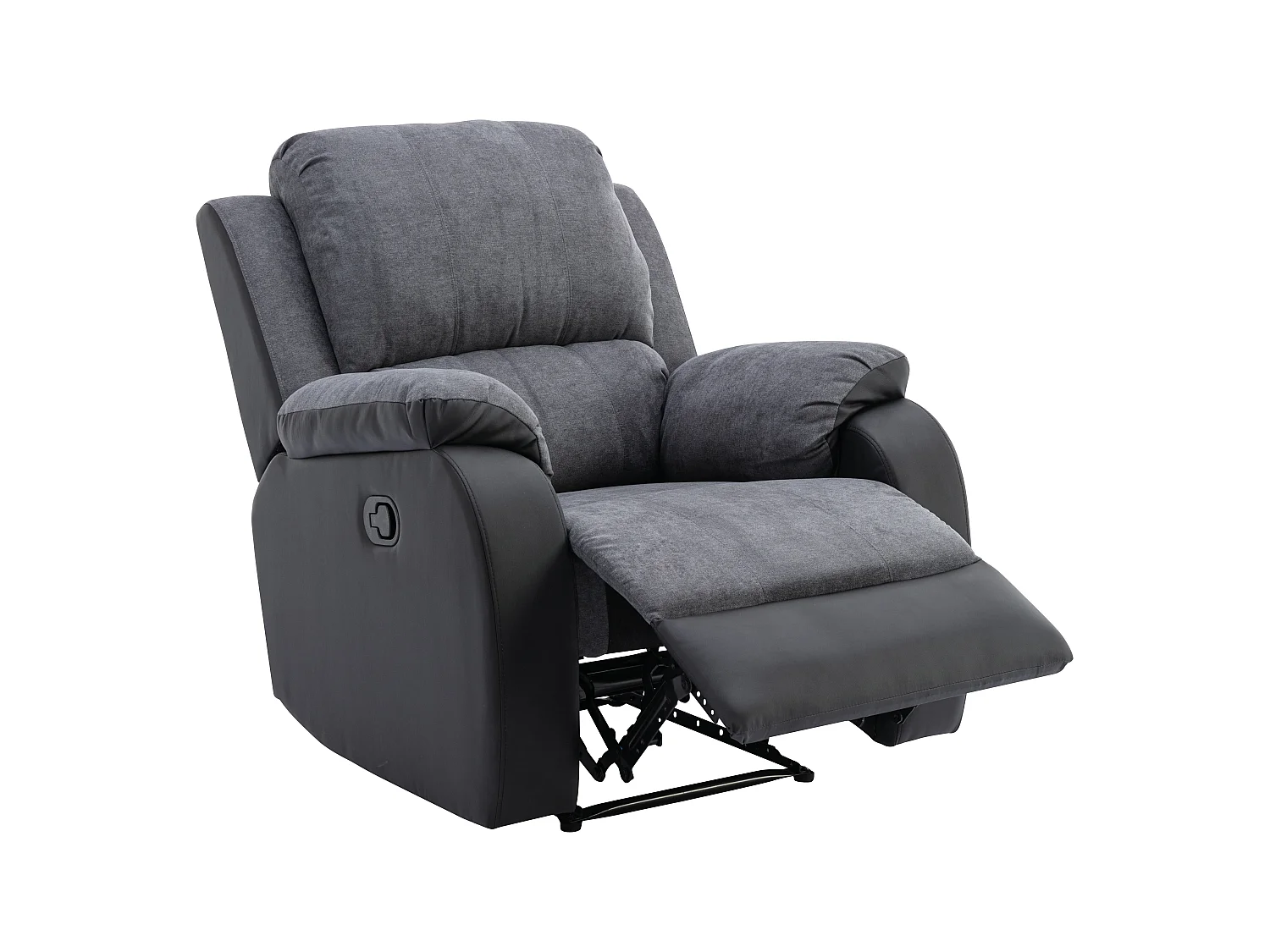Canapé 3 places et fauteuil relax en microfibre et simili gris et noir BRODY