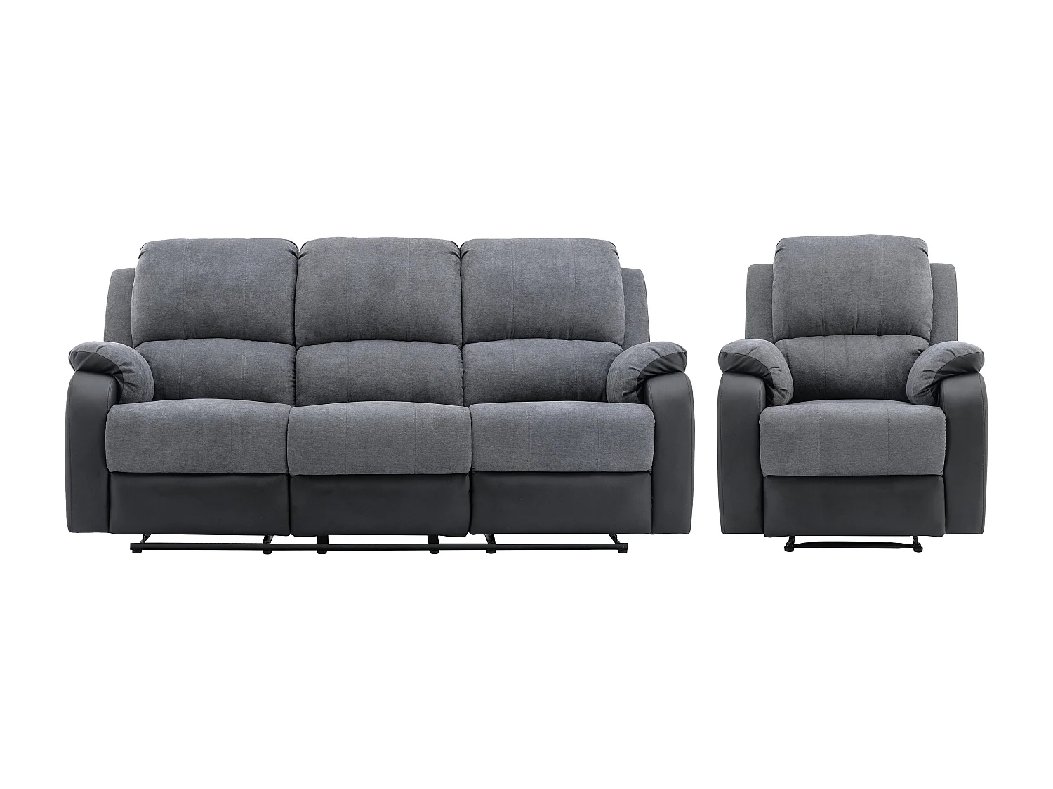 Couchgarnitur 3+1 - Microfaser & Kunstleder - Grau & Schwarz - BRODY