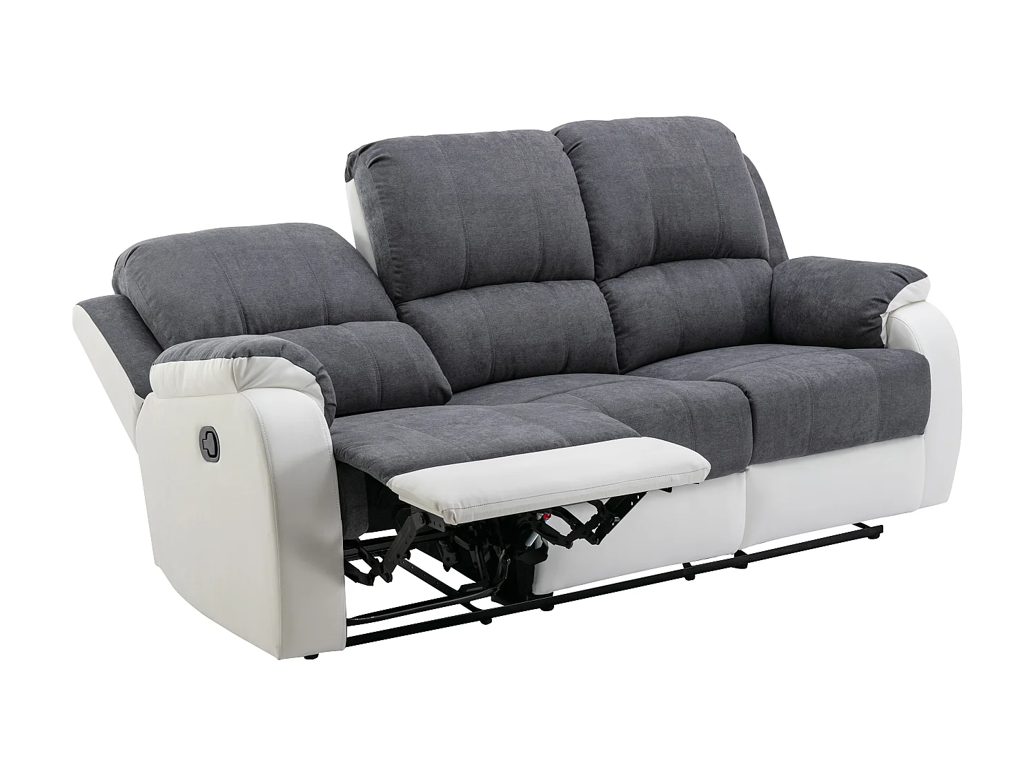 Divano 3 posti e poltrona relax in Microfibra e Similpelle Grigio e Bianco - BRODY