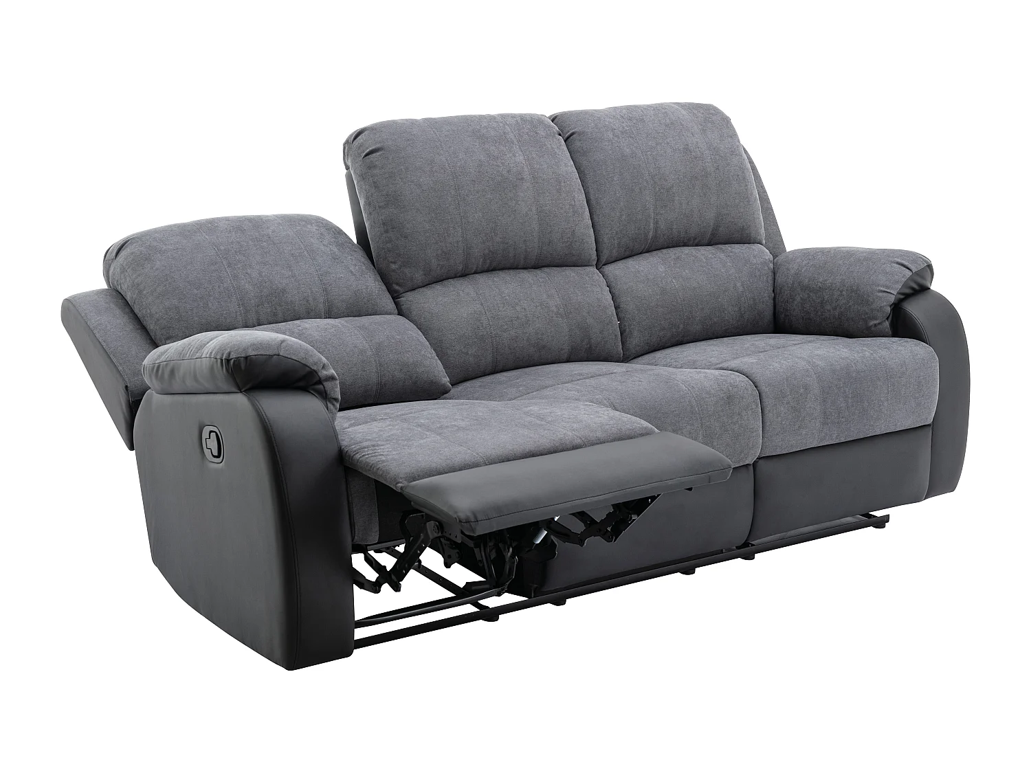 Canapés 3 places 2 places et un fauteuil relax en microfibre et simili gris et noir BRODY