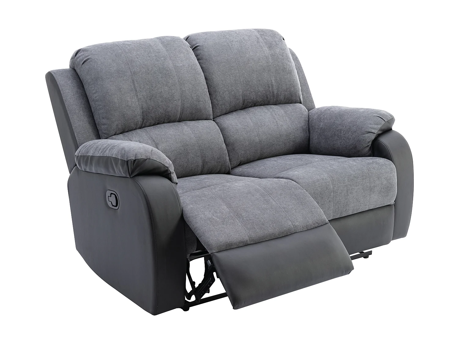 Canapés 3 places 2 places et un fauteuil relax en microfibre et simili gris et noir BRODY