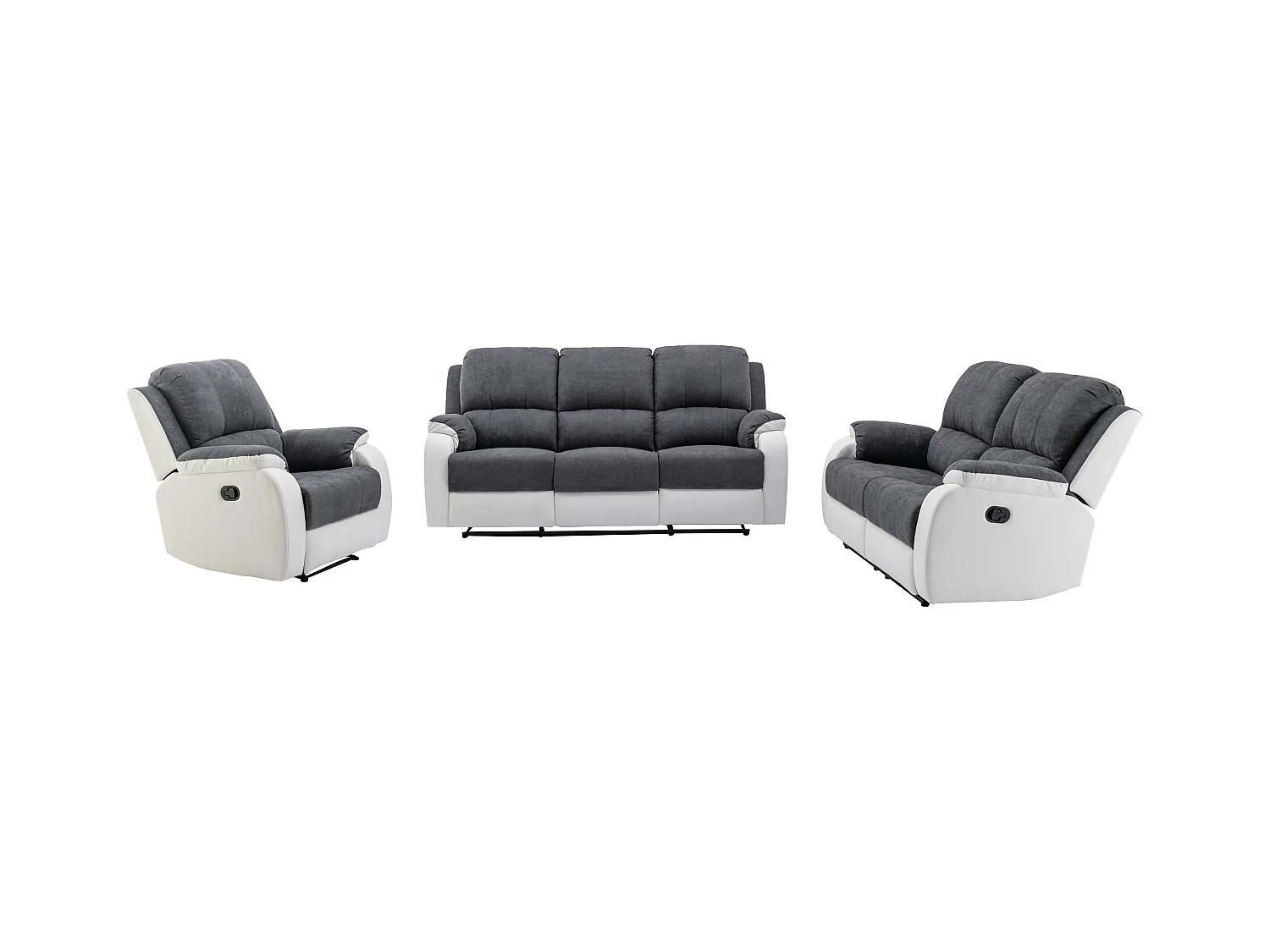 Twee- en driezits-relaxbank en -fauteuil van microvezel en grijs en wit kunstleer BRODY