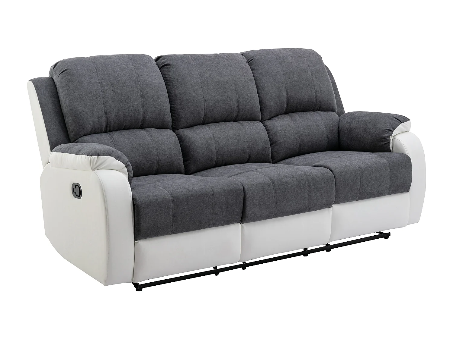 Canapés 3 places 2 places et un fauteuil relax en microfibre et simili gris et blanc BRODY
