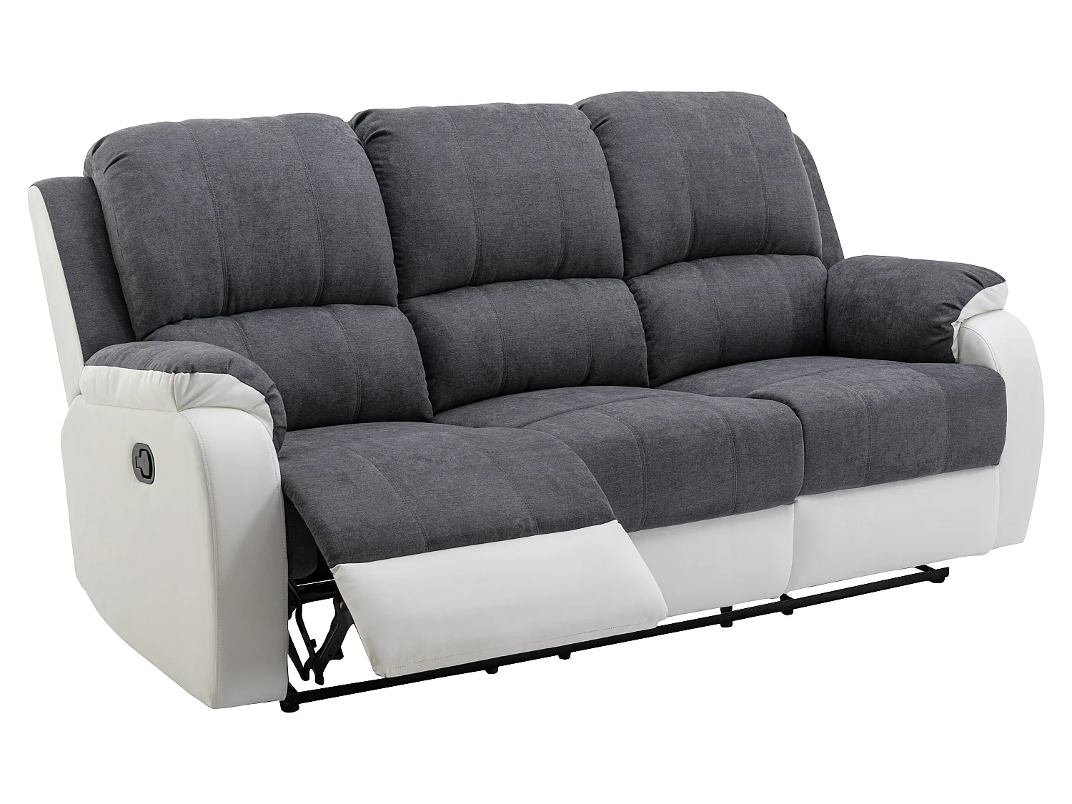 Canapés 3 places 2 places et un fauteuil relax en microfibre et simili gris et blanc BRODY
