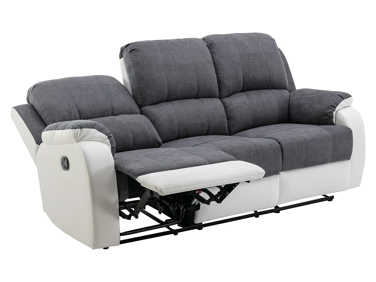 Canapés 3 places 2 places et un fauteuil relax en microfibre et simili gris et blanc BRODY