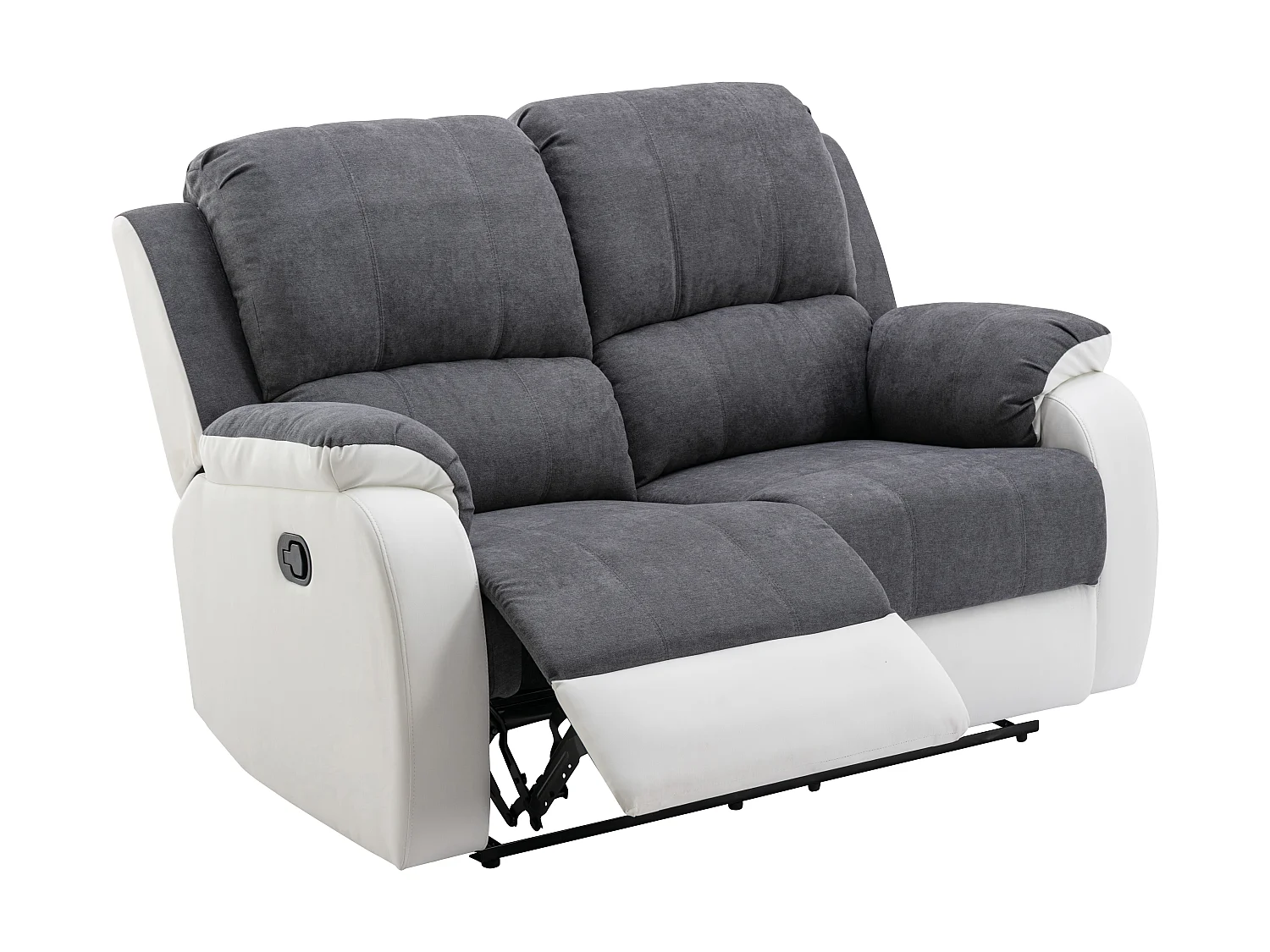Canapés 3 places 2 places et un fauteuil relax en microfibre et simili gris et blanc BRODY