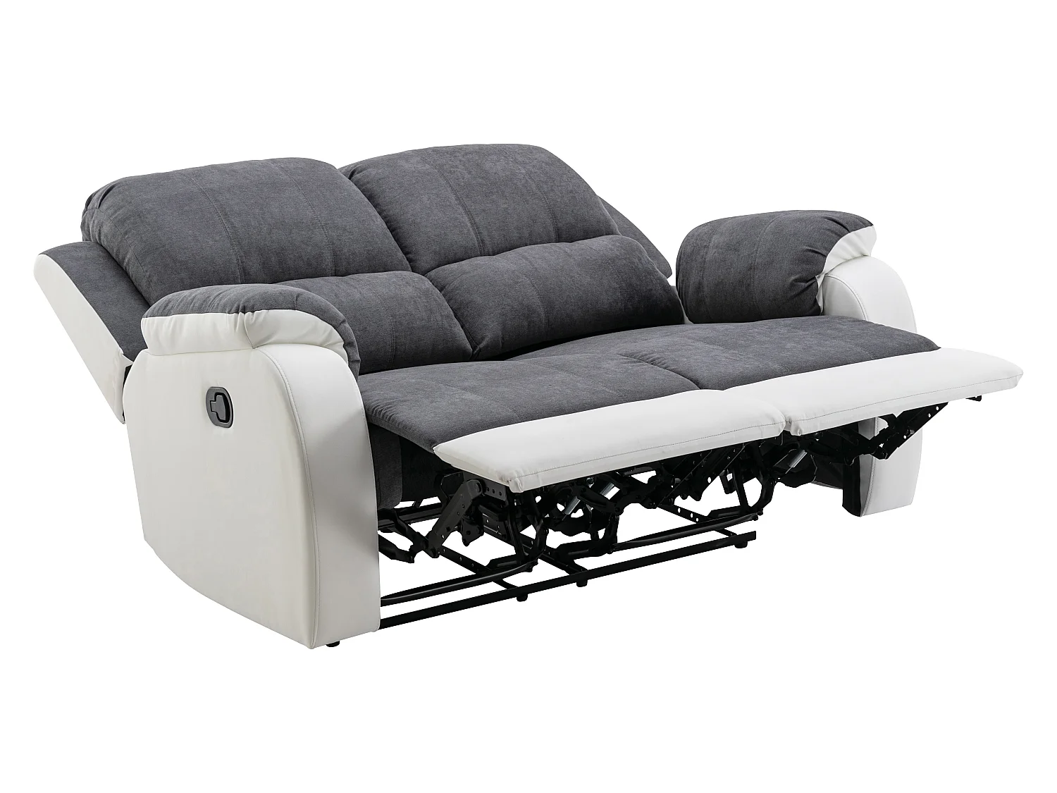 Canapés 3 places 2 places et un fauteuil relax en microfibre et simili gris et blanc BRODY