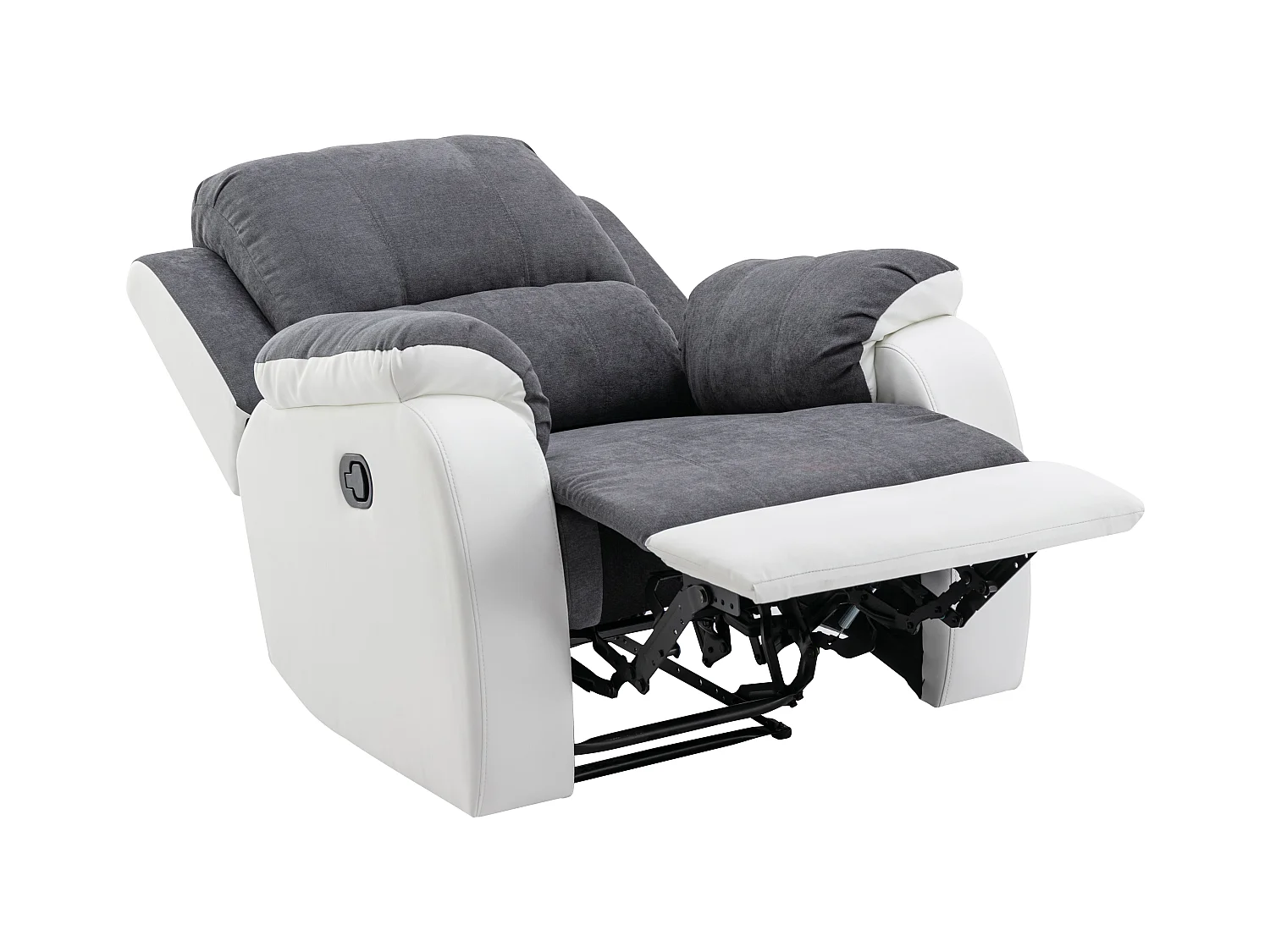 Canapés 3 places 2 places et un fauteuil relax en microfibre et simili gris et blanc BRODY