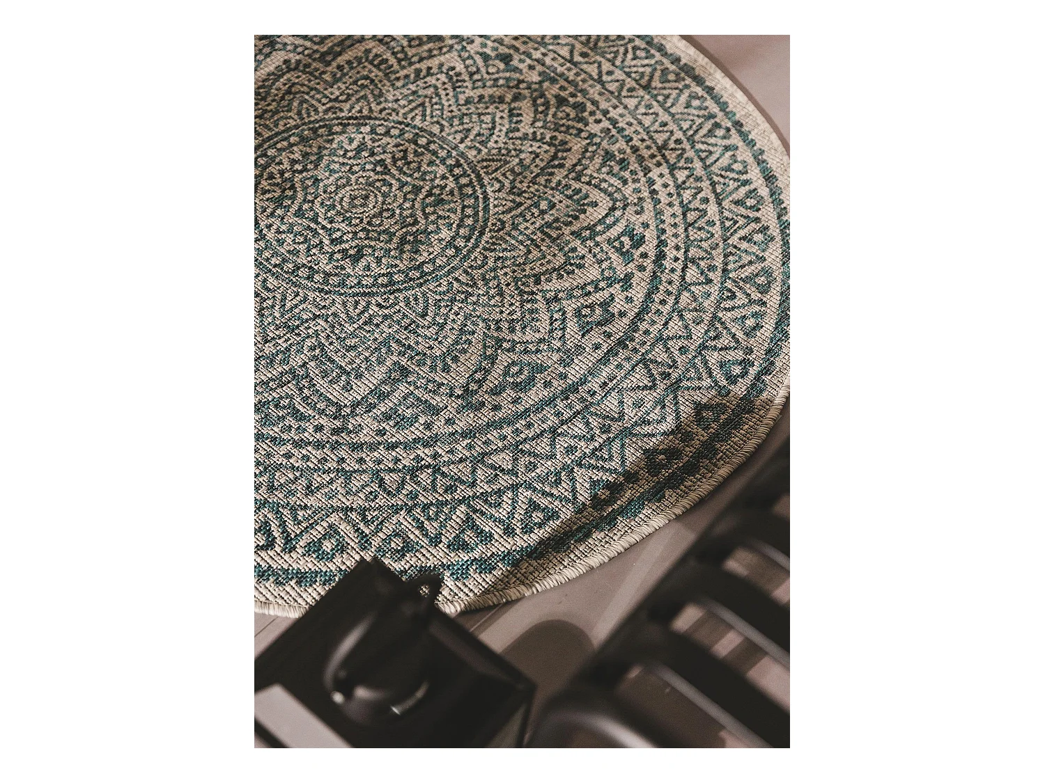 Tapis d'extérieur & intérieur rond Cleo Beige/Bleu ø 150 cm rond