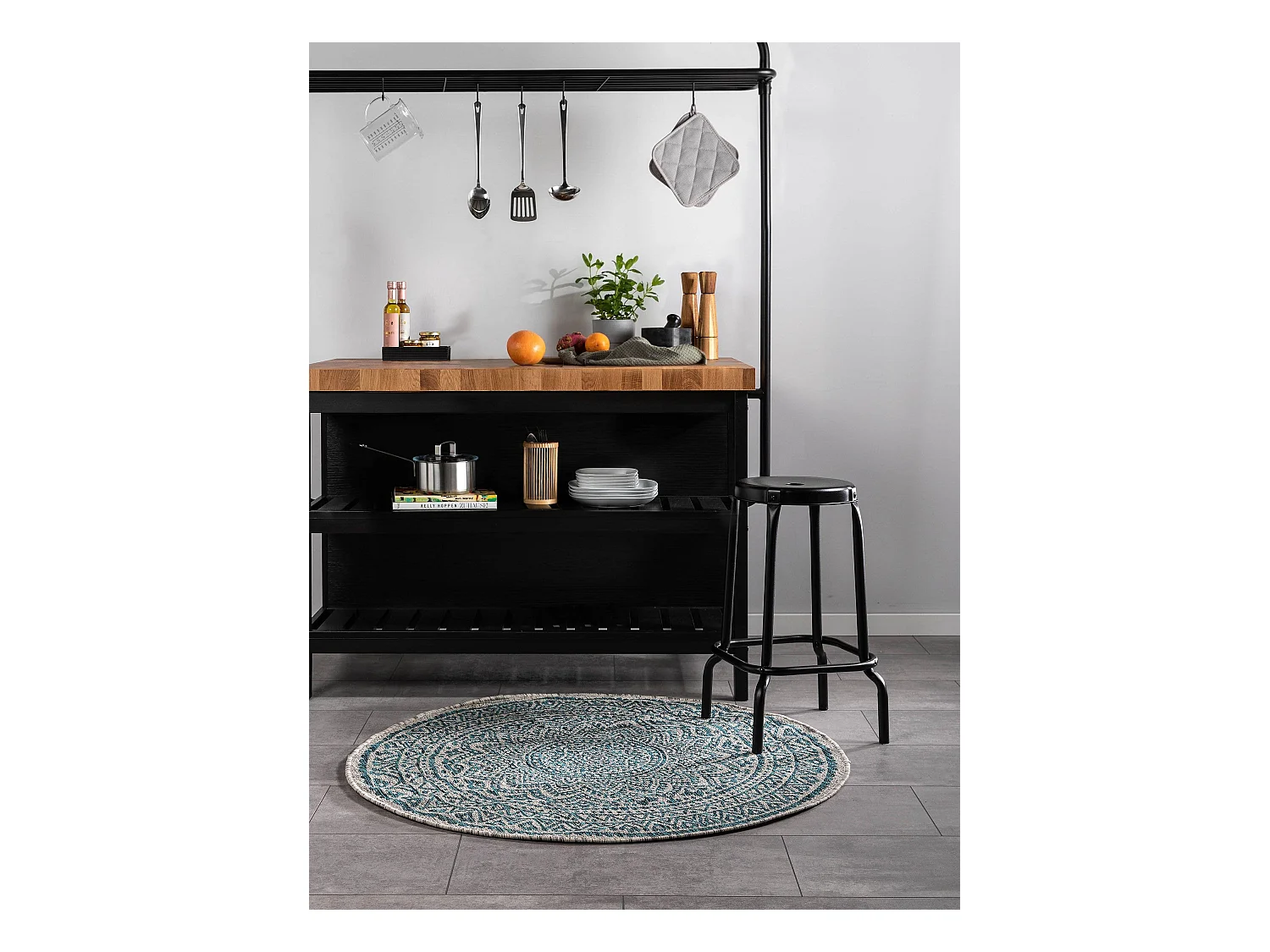 Tapis d'extérieur & intérieur rond Cleo Beige/Bleu ø 150 cm rond