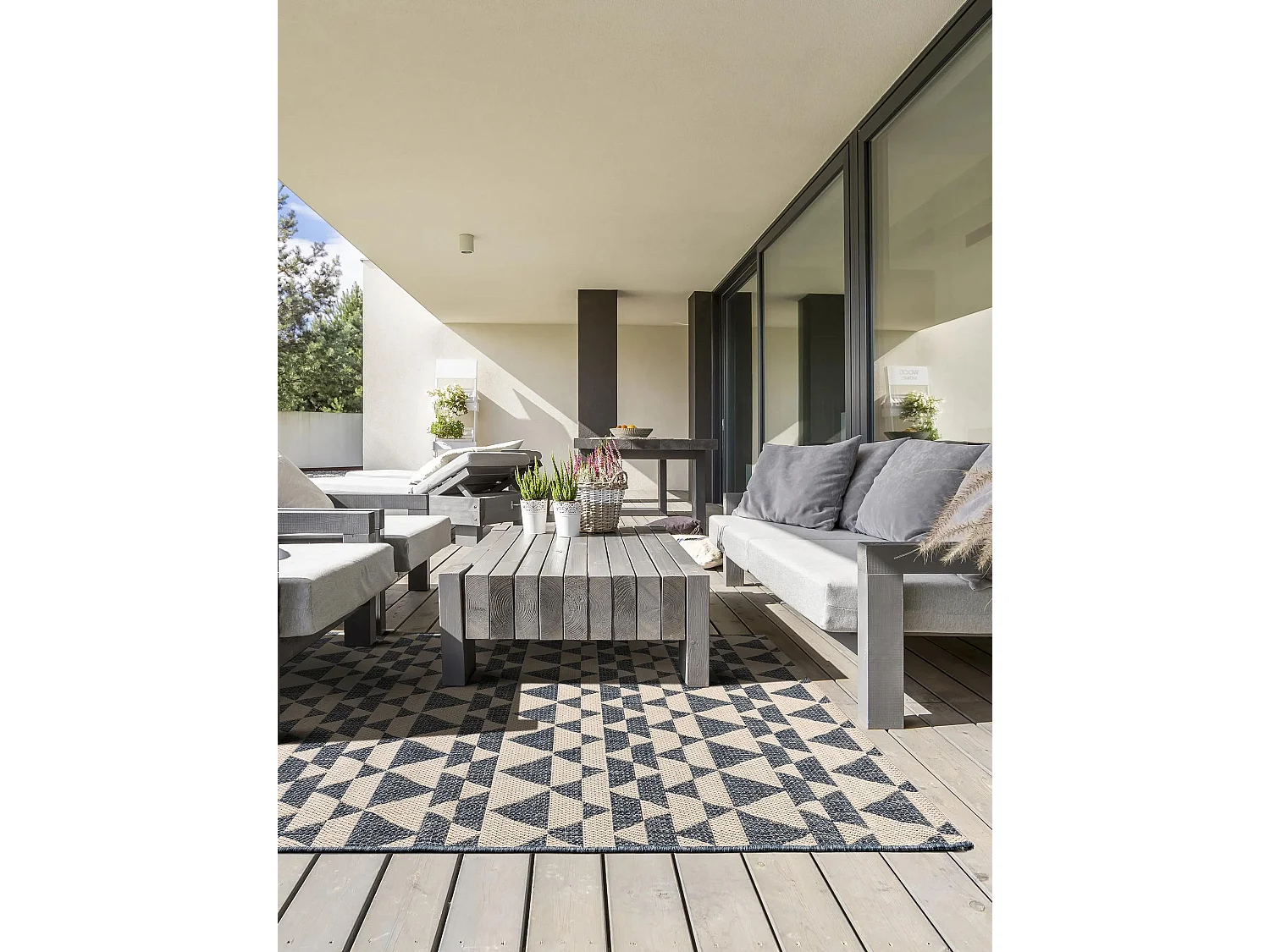 Tapis d'extérieur & intérieur River Beige/Bleu 133x190 cm